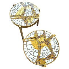 Wichtige Mosaik-Beistelltische von Stewart aus der Mitte des Jahrhunderts in Gold und Weiß, 1957