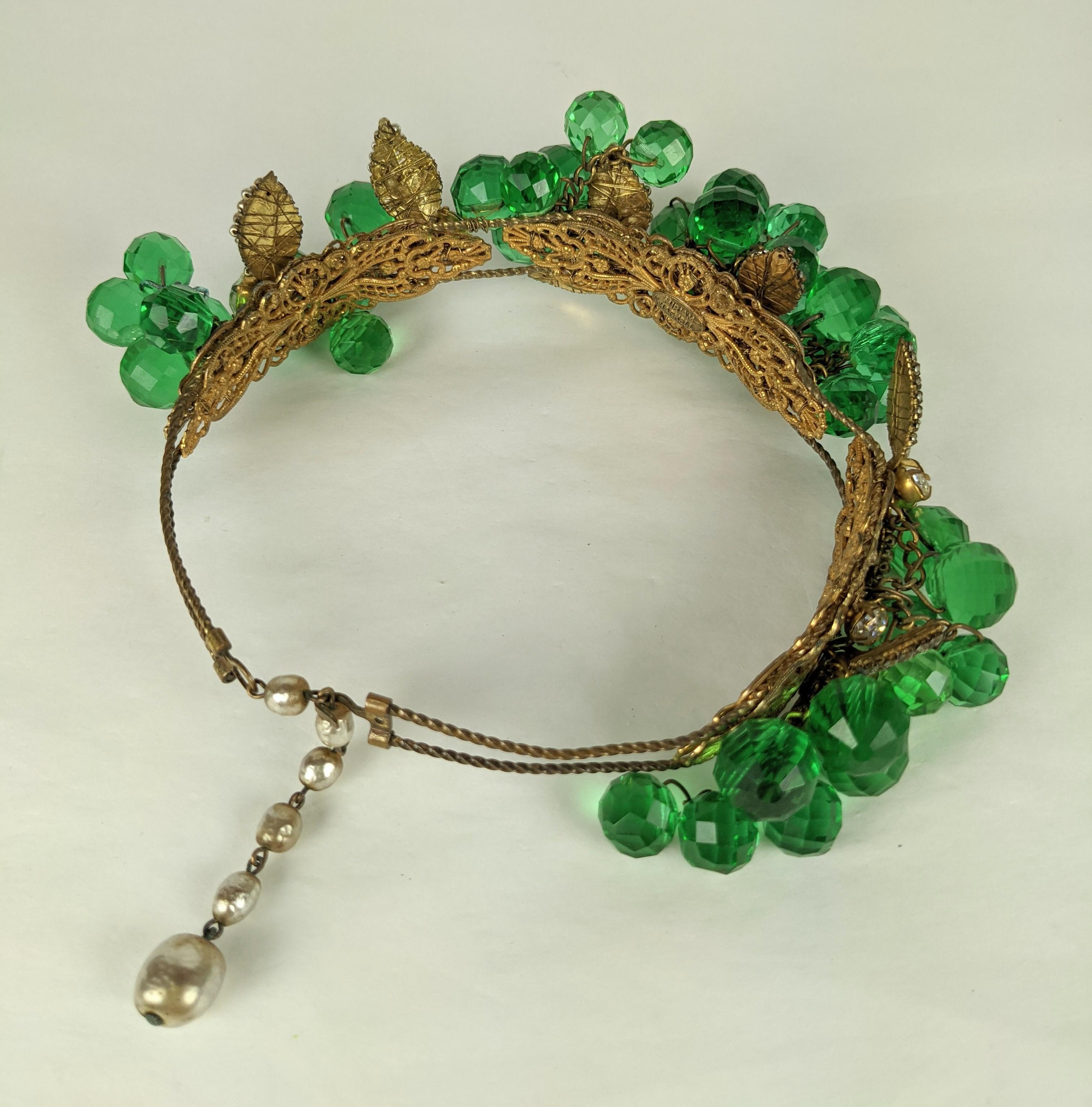 Important Miriam Haskell Massive Pale Emerald Bead and Crystal Collar/Tiara For Sale 2