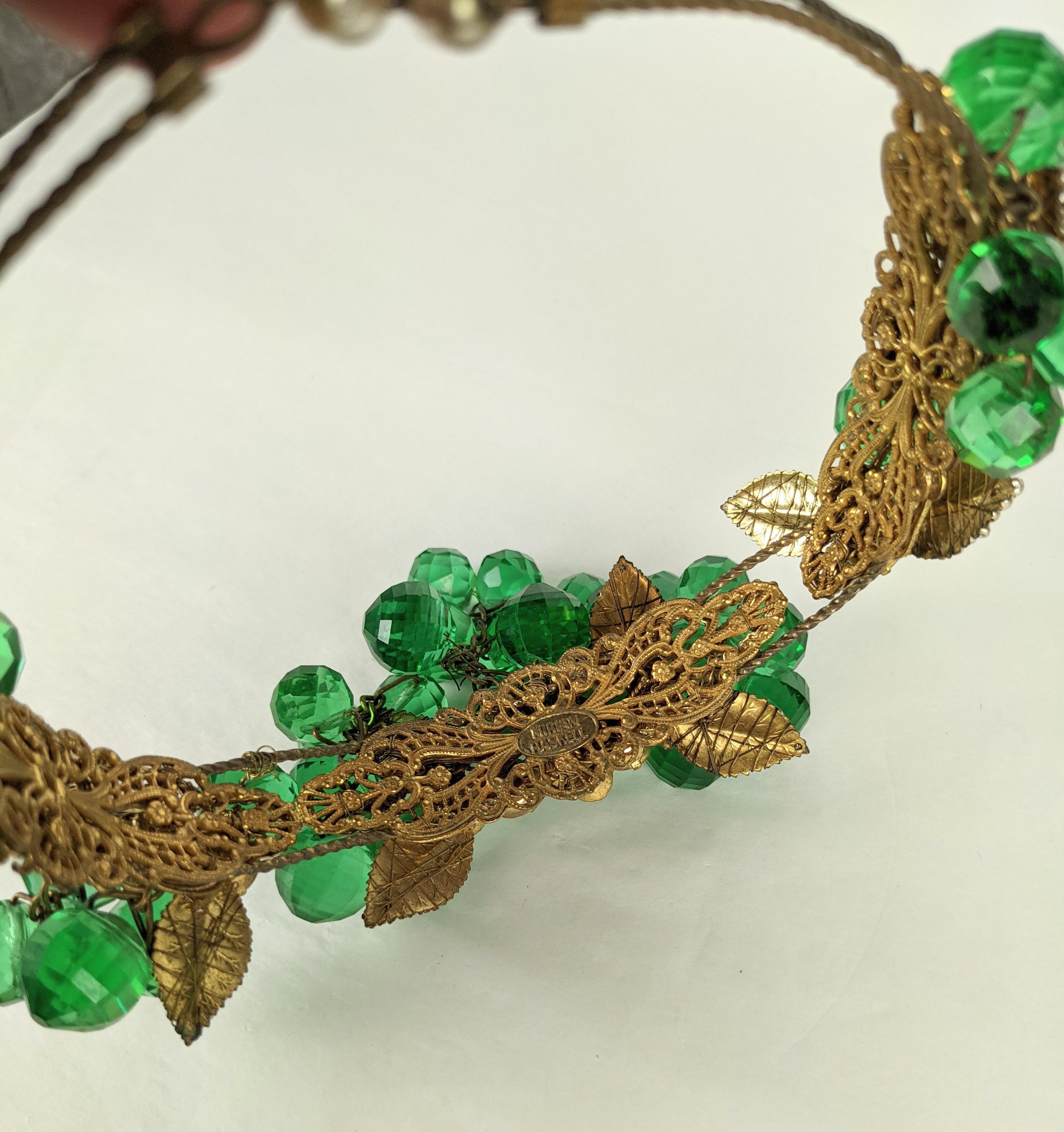 Important Miriam Haskell Massive Pale Emerald Bead and Crystal Collar/Tiara For Sale 3