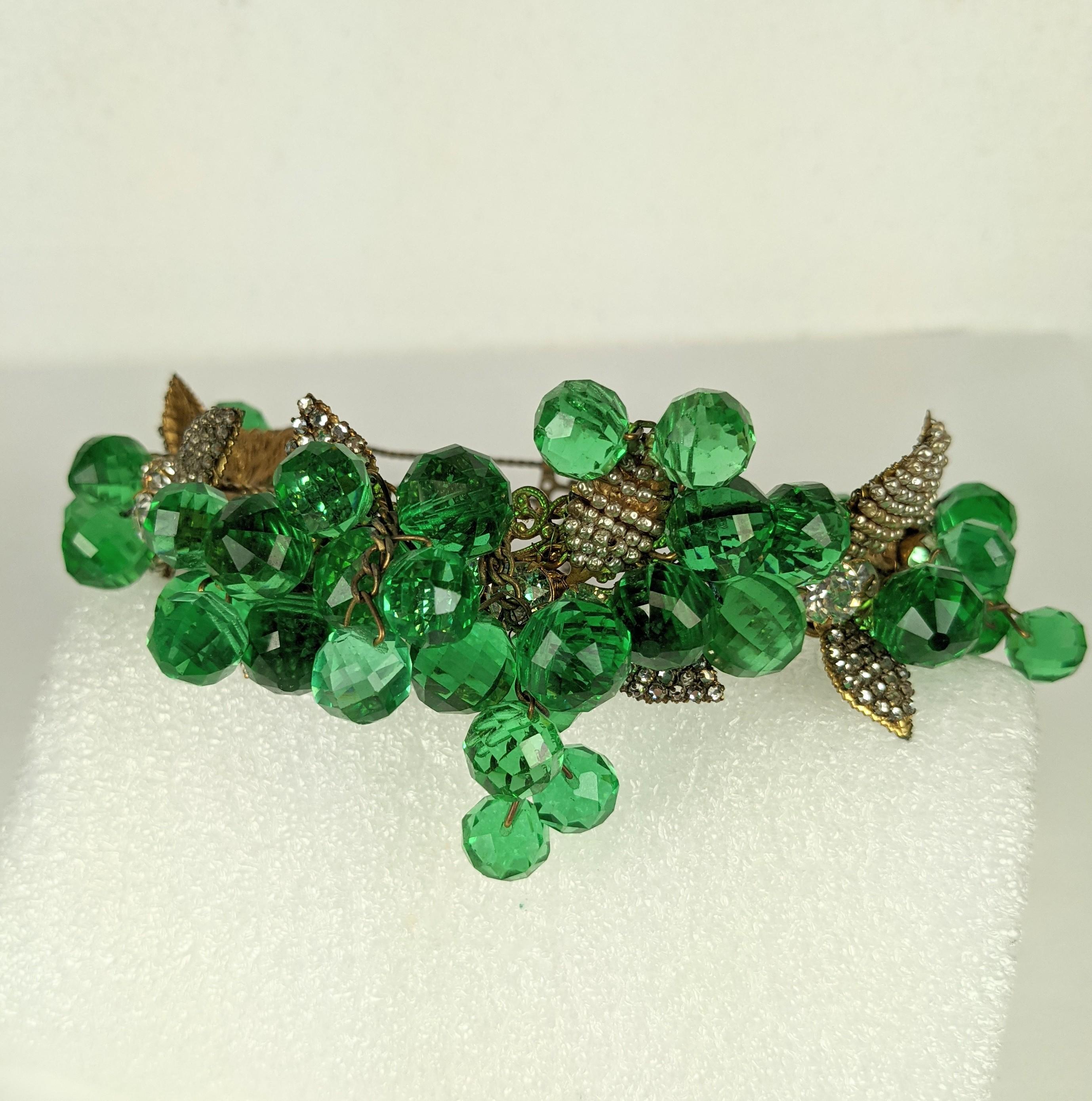 Important Miriam Haskell Massive Pale Emerald Bead and Crystal Collar/Tiara For Sale 5