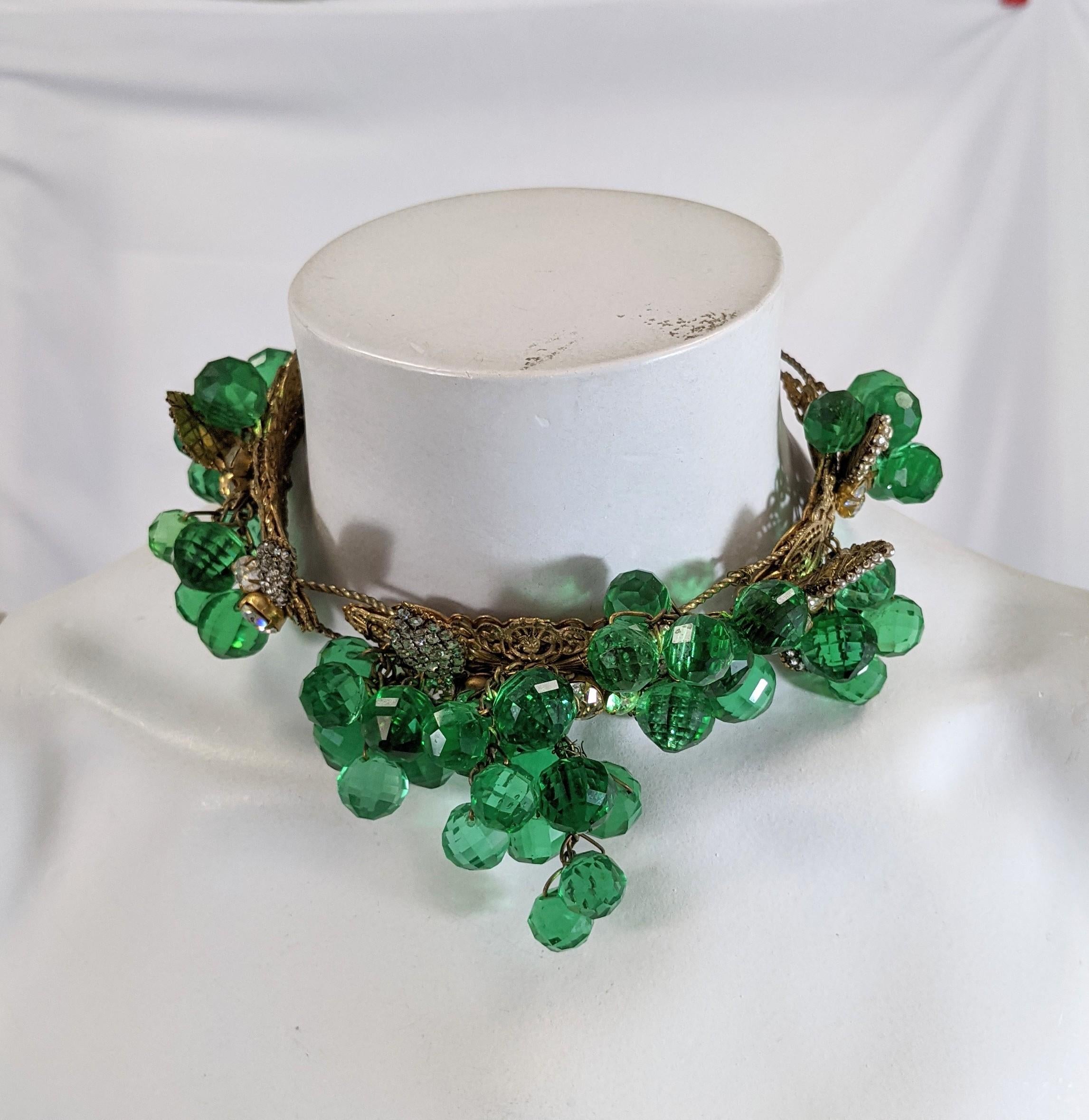 Important Miriam Haskell Massive Pale Emerald Bead and Crystal Collar/Tiara For Sale 6
