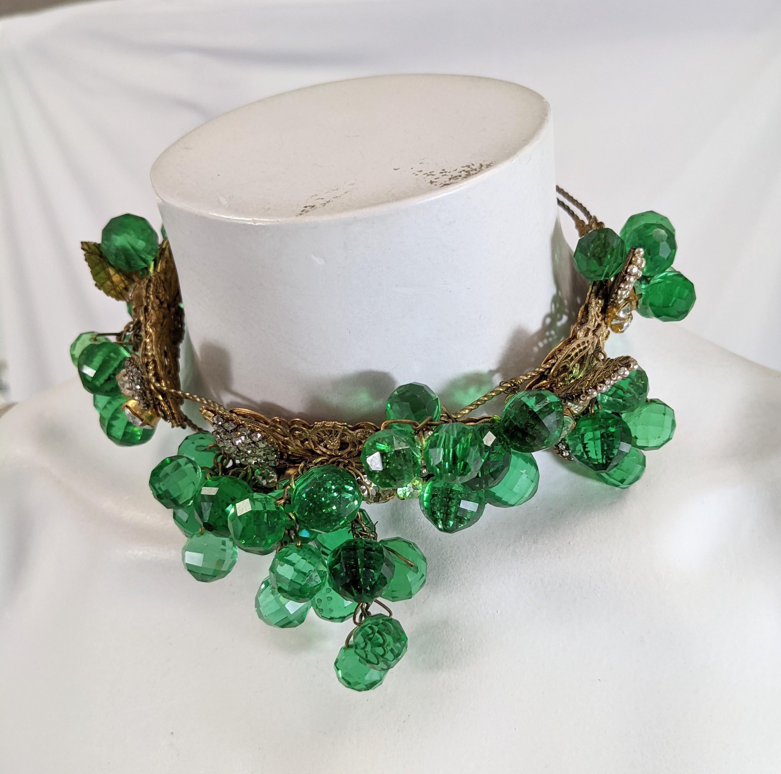 Important Miriam Haskell Massive Pale Emerald Bead and Crystal Collar/Tiara For Sale 7