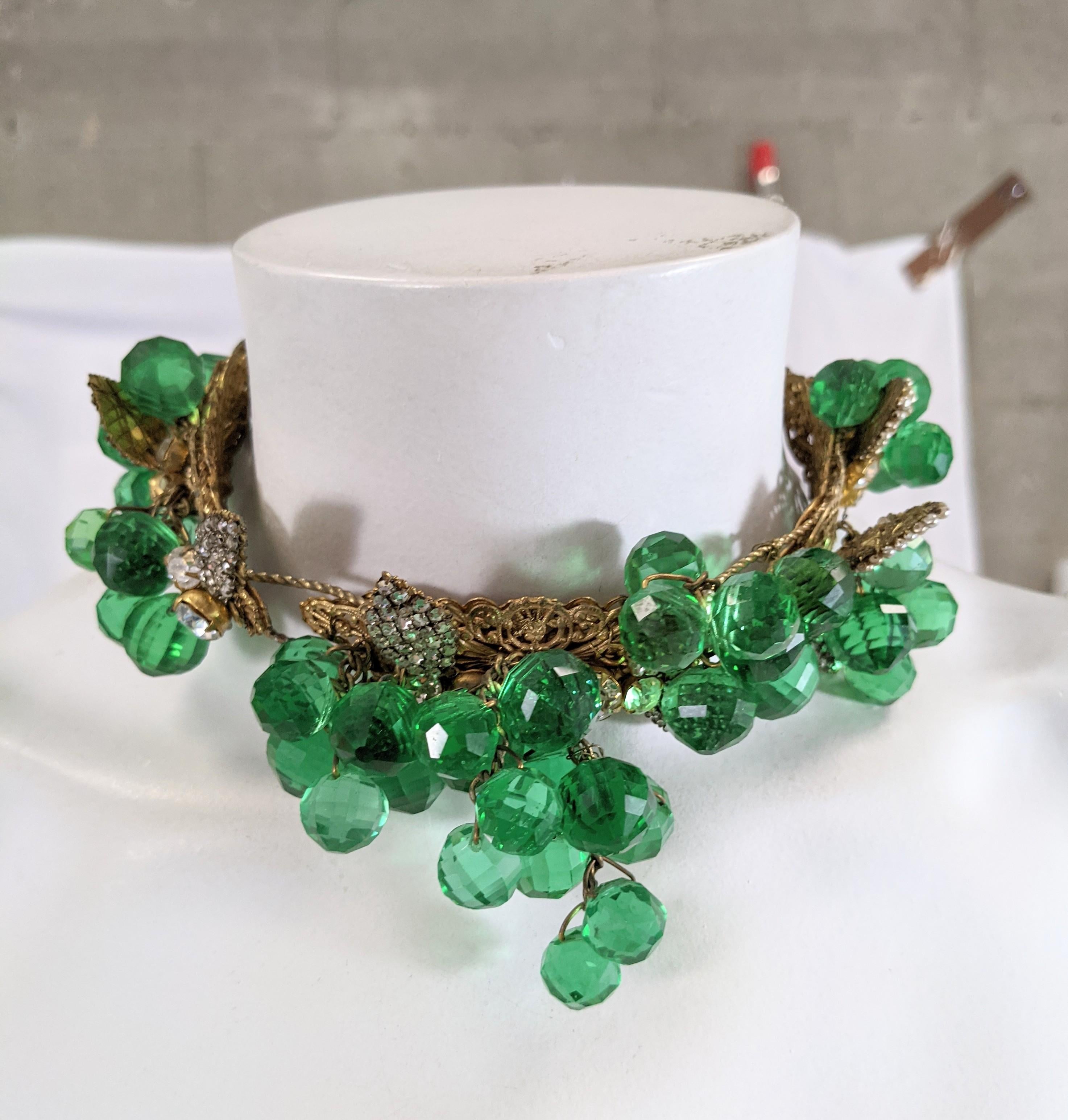 Important Miriam Haskell Massive Pale Emerald Bead and Crystal Collar/Tiara For Sale 8