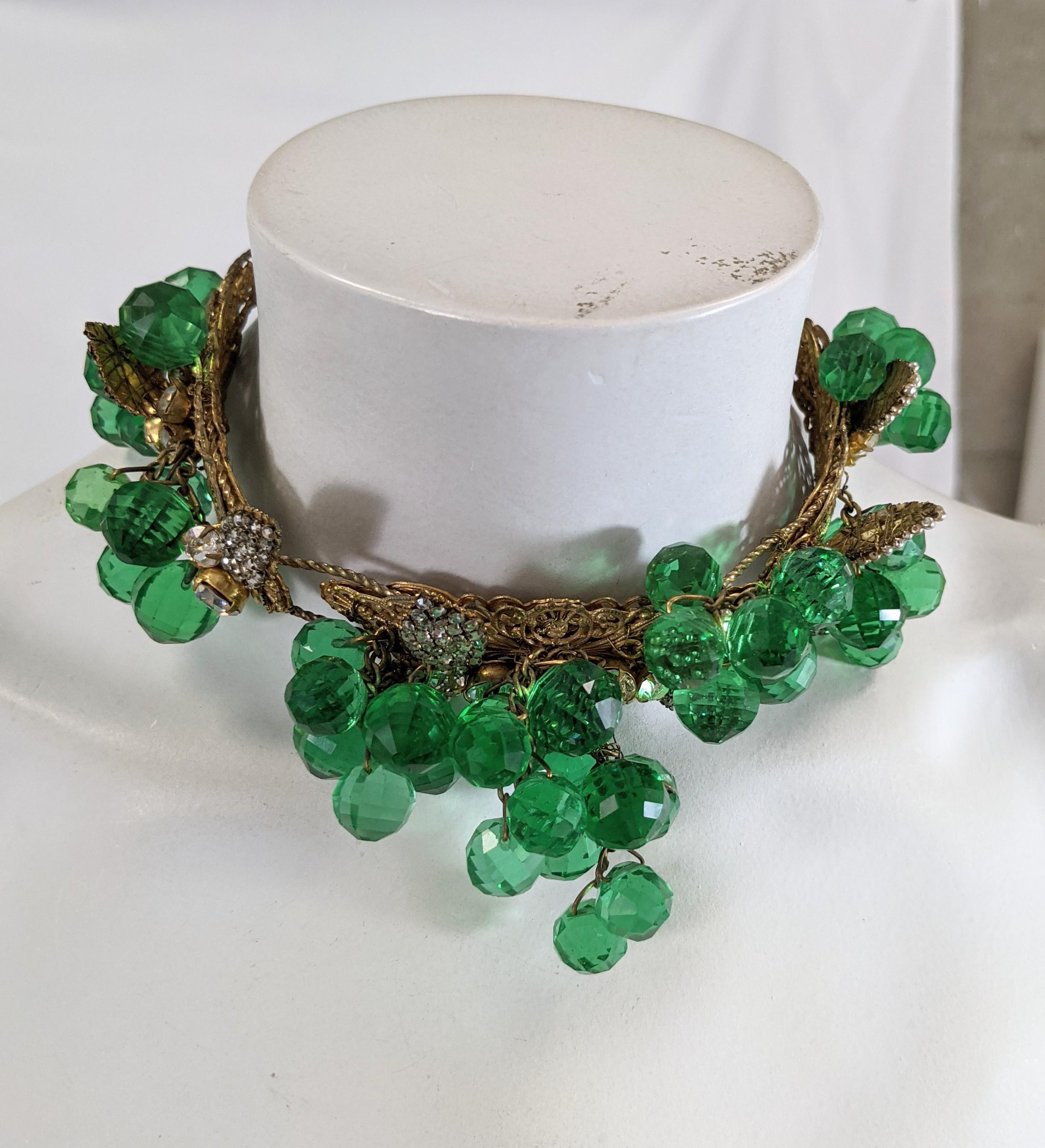 Important Miriam Haskell Massive Pale Emerald Bead and Crystal Collar/Tiara For Sale 10