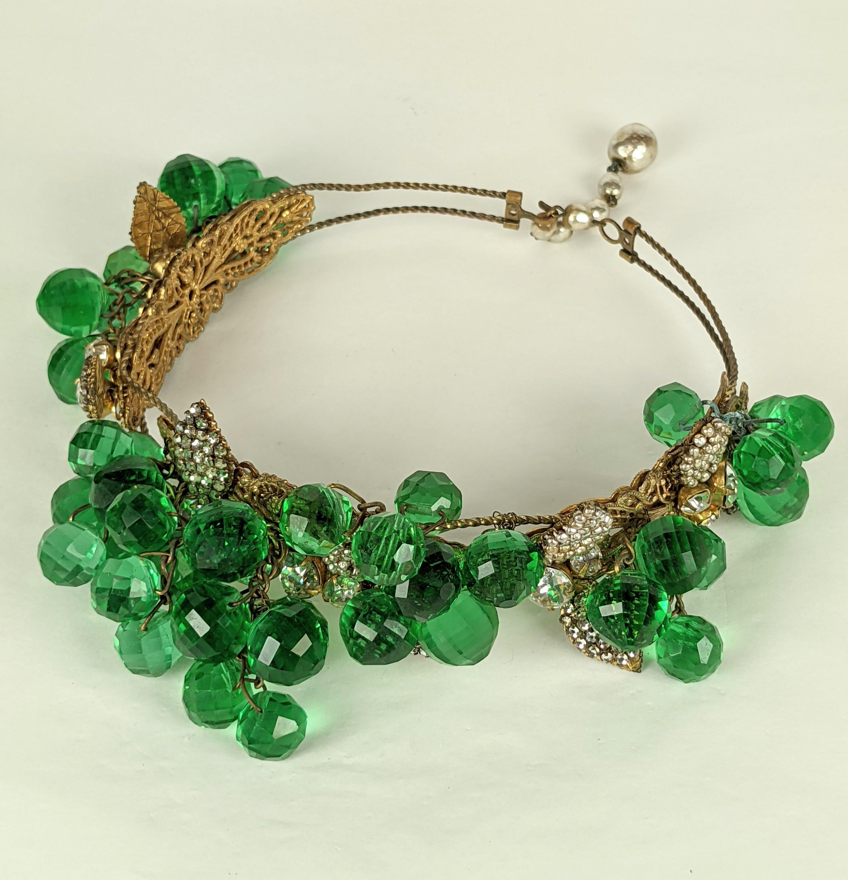 Art Deco Important Miriam Haskell Massive Pale Emerald Bead and Crystal Collar/Tiara For Sale
