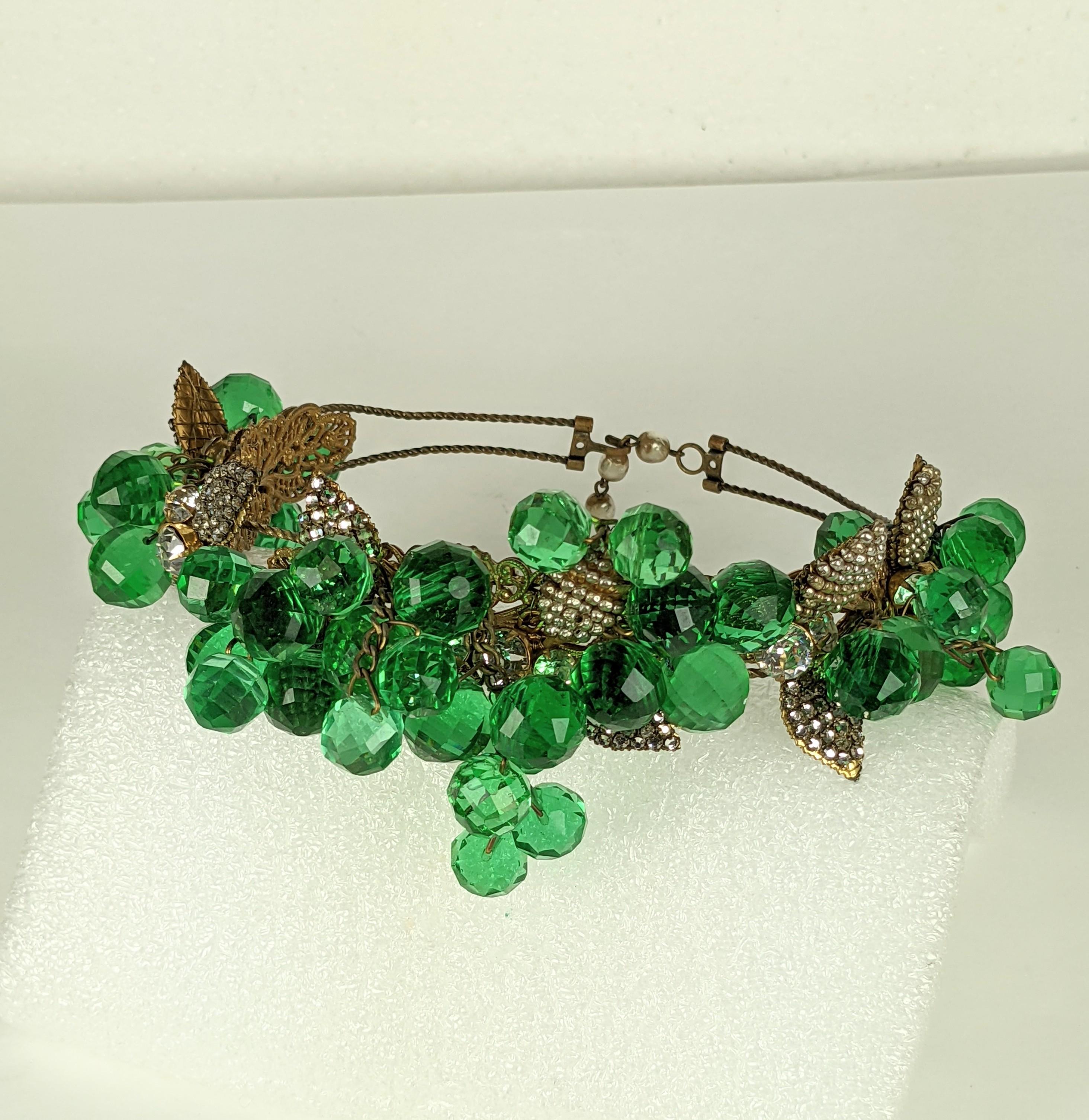 Important Miriam Haskell Massive Pale Emerald Bead and Crystal Collar/Tiara In Excellent Condition For Sale In New York, NY