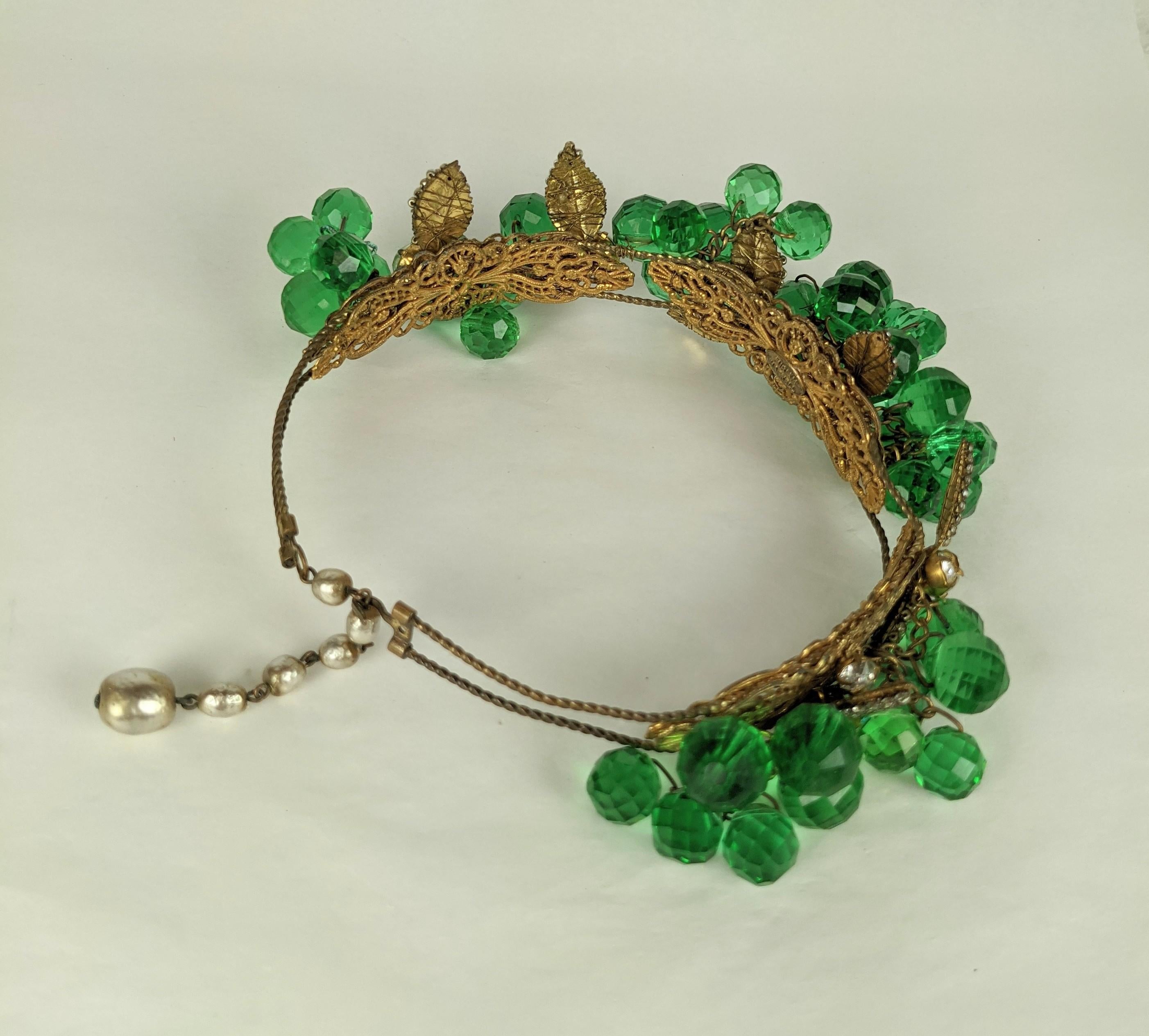 Important Miriam Haskell Massive Pale Emerald Bead and Crystal Collar/Tiara For Sale 1