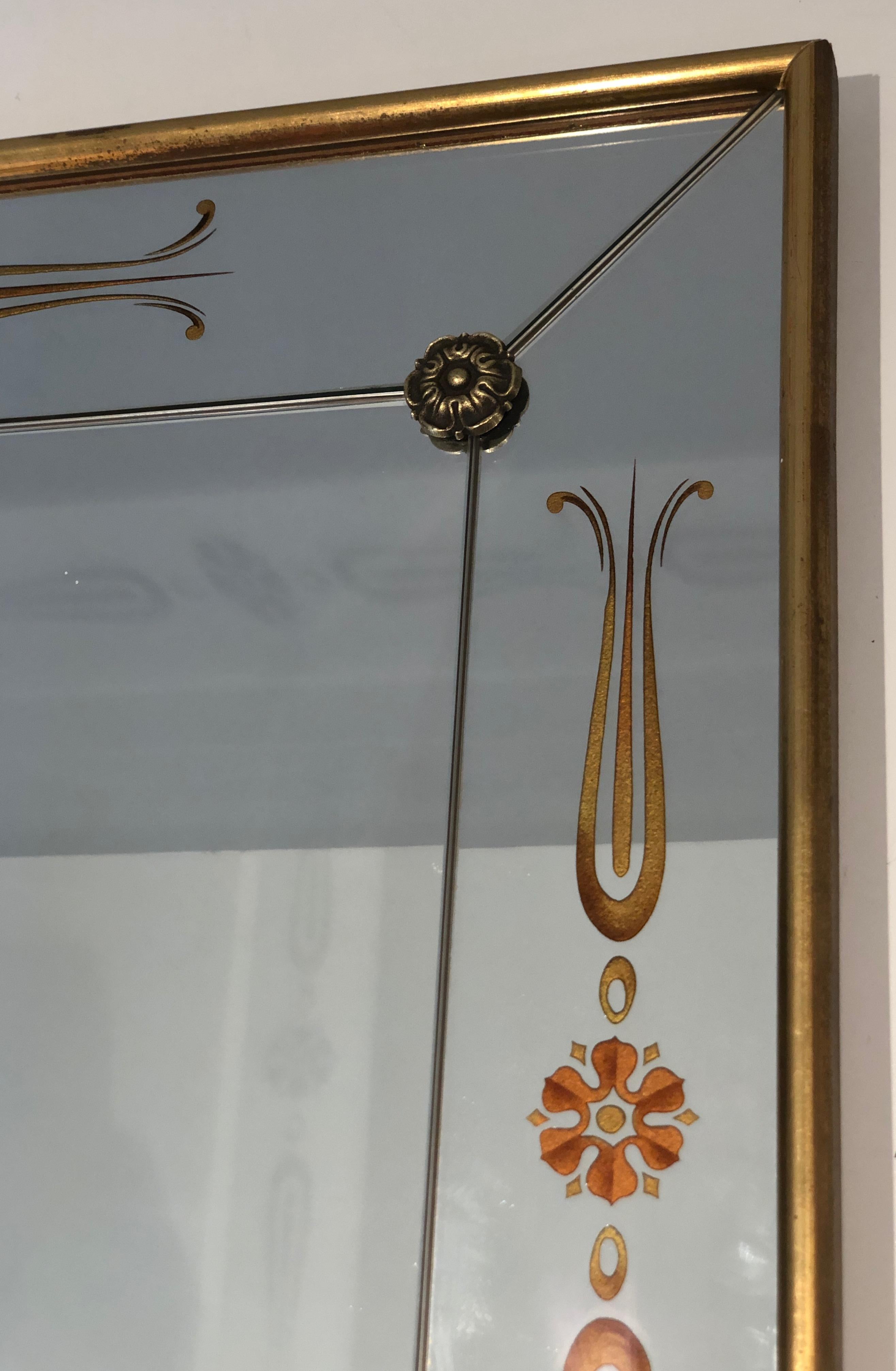 Importante specchio inciso con decorazioni in oro e rosso. Lavoro francese. Circa 1970 in vendita 3