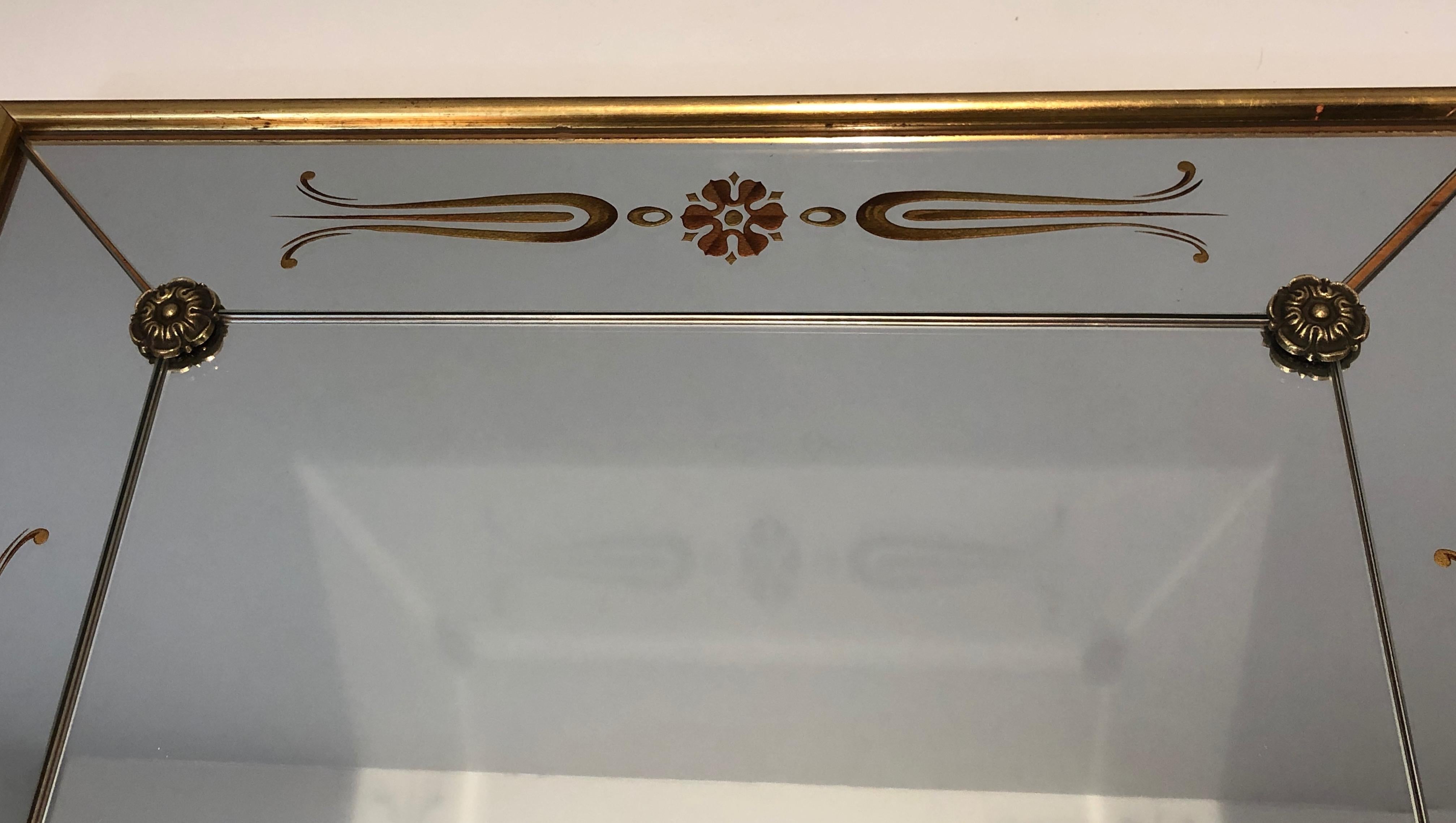 Importante specchio inciso con decorazioni in oro e rosso. Lavoro francese. Circa 1970 in vendita 6