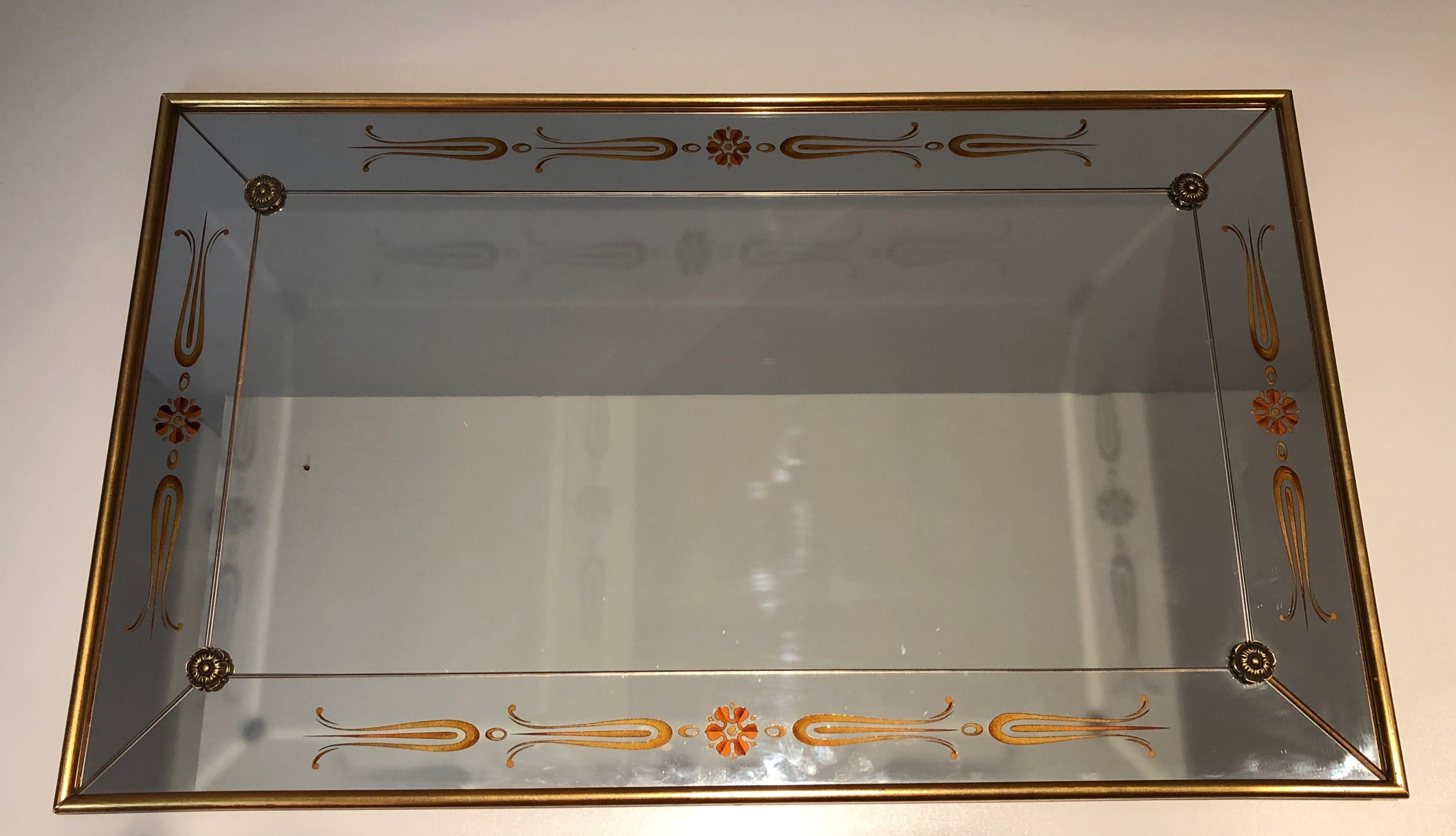 Importante specchio inciso con decorazioni in oro e rosso. Lavoro francese. Circa 1970 in vendita 12