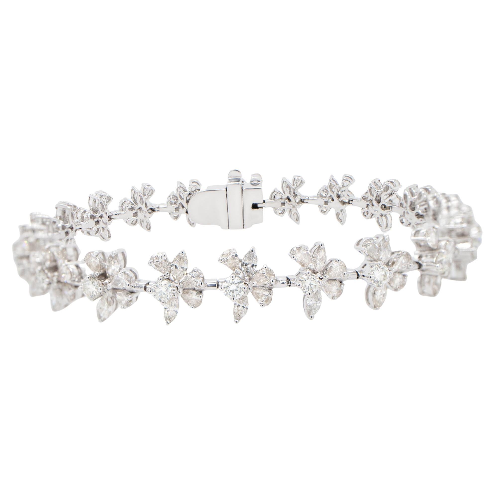 Important Mix Cut Diamond Bracelet Pear Marquise Round 6.4 Carats 18K Gold