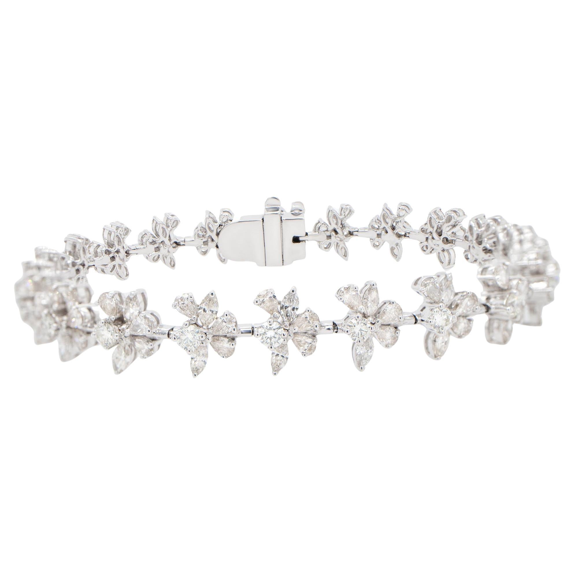 Important Mix Cut Diamond Bracelet Pear Marquise Round 6.4 Carats 18K Gold For Sale