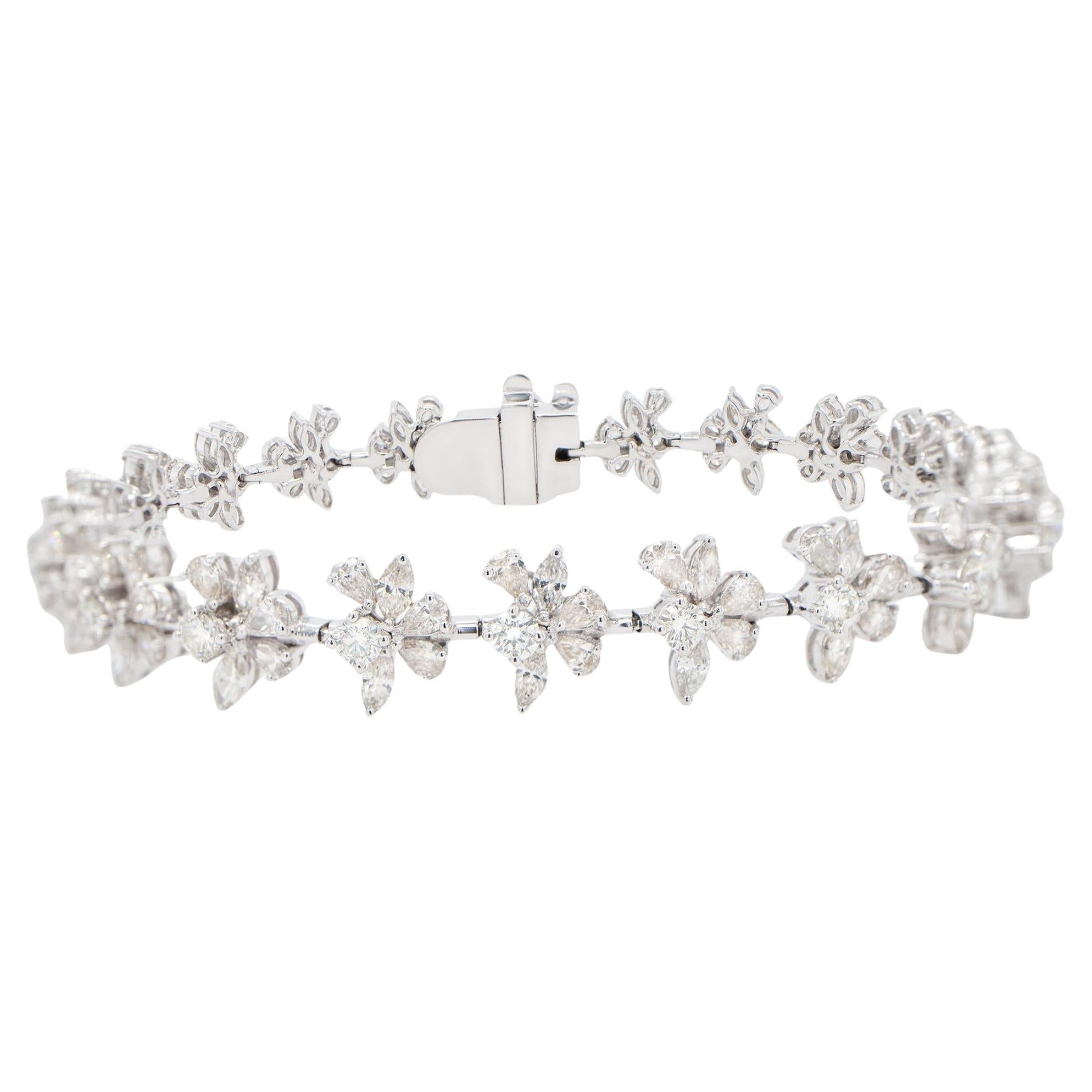 Important Mix Cut Diamond Bracelet Pear Marquise Round 6.4 Carats 18K Gold