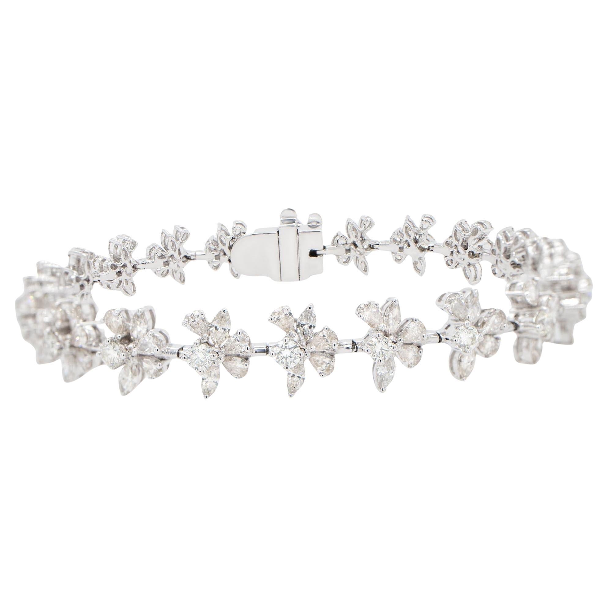 Important Mix Cut Diamond Bracelet Pear Marquise Round 6.4 Carats 18K Gold