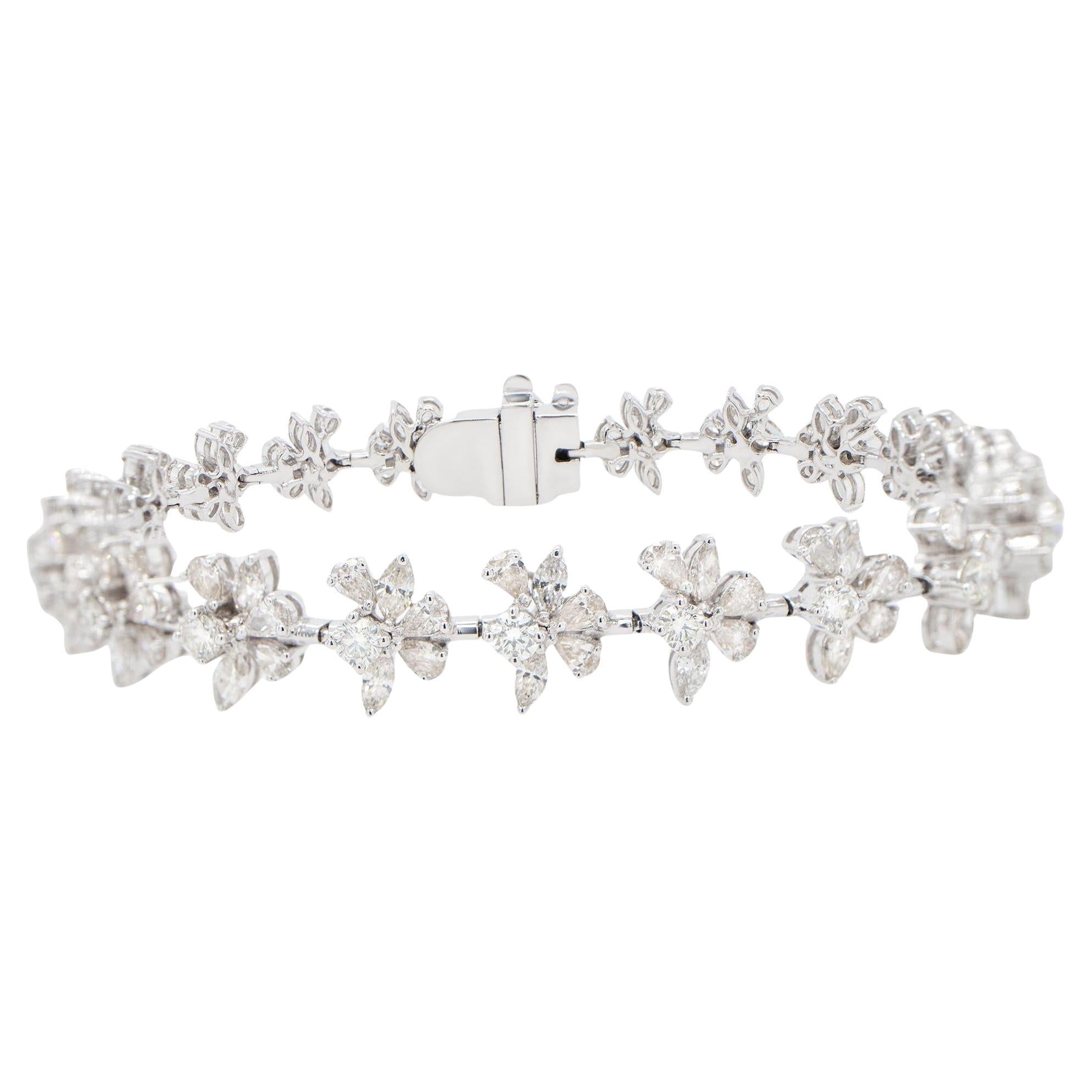 Important Mix Cut Diamond Bracelet Pear Marquise Round 6.4 Carats 18K Gold For Sale