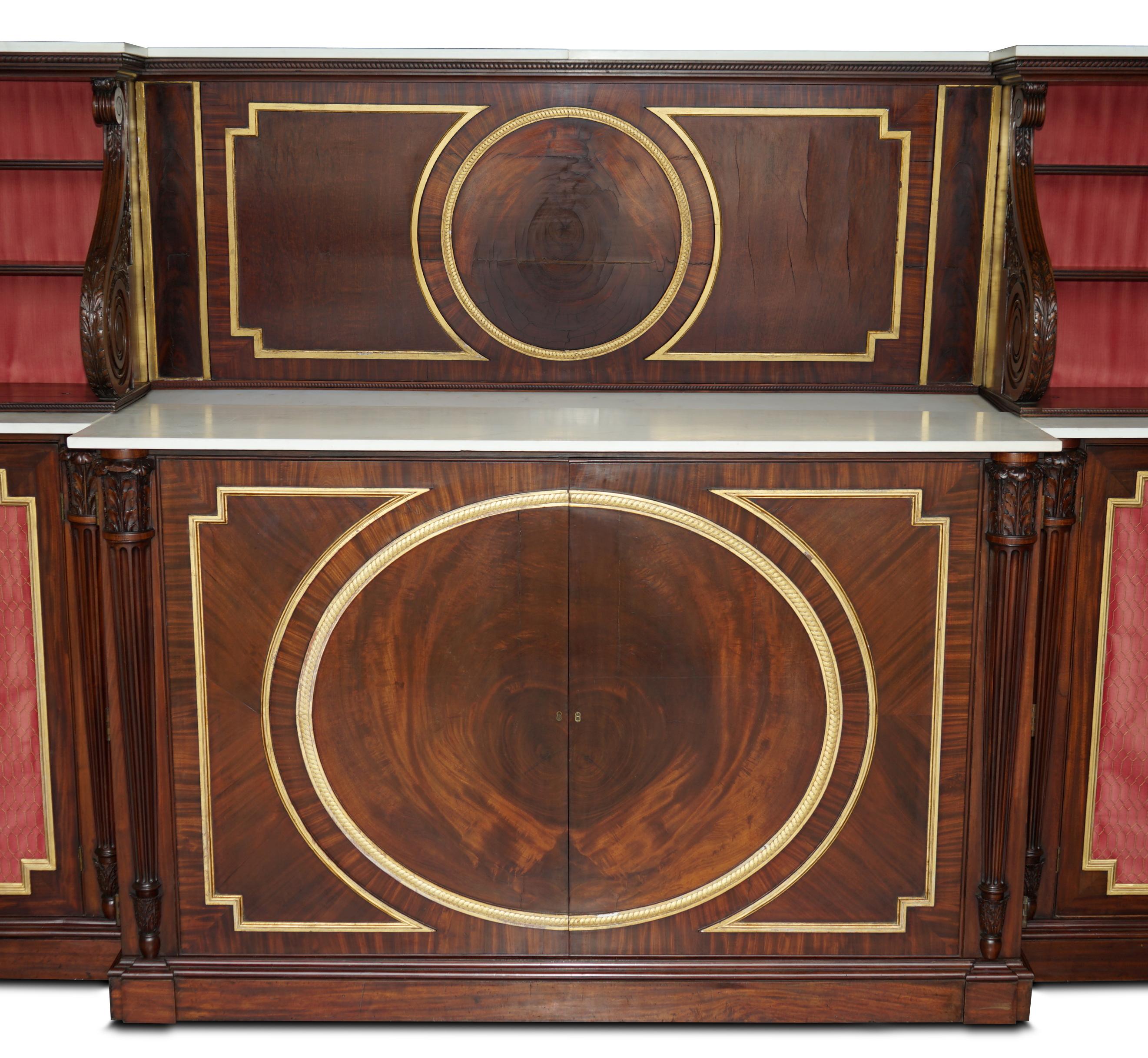 English Important Monumental Antique Regency Hardwood Italian Marble Sideboard For Sale
