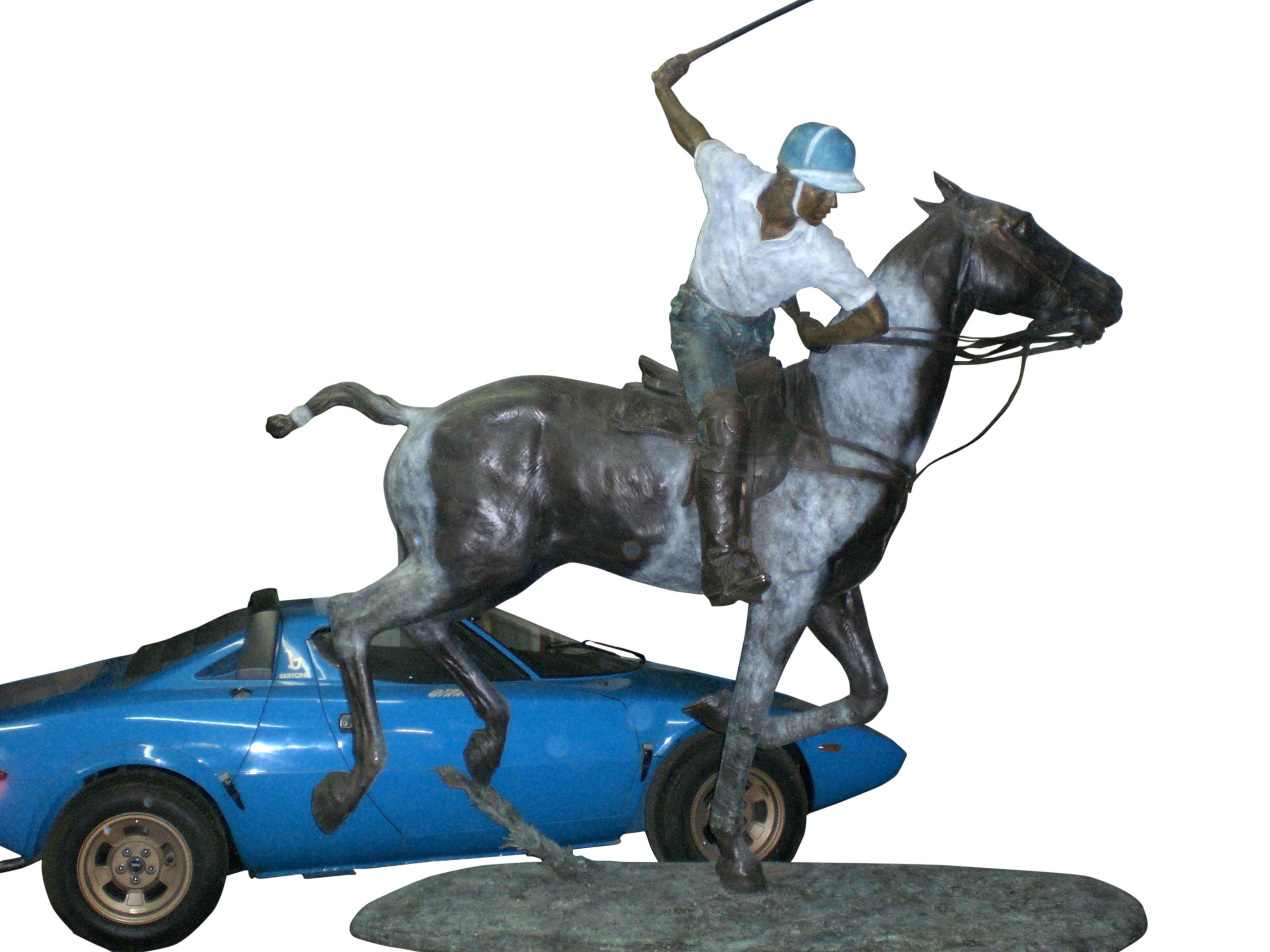 Important Monumental Life-Size Bronze Sculpture of Polo Player William Behrends In Good Condition For Sale In New York City, NY