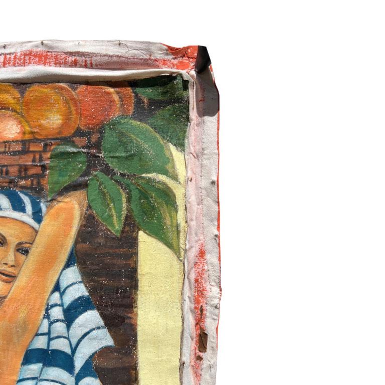 Importante dipinto monumentale d'arte popolare d'epoca raffigurante una vivace scena di raccolto - Messico in vendita 3