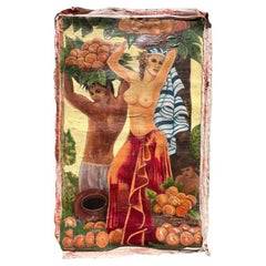 Important Monumental Vintage Folk Art Painting of Vibrant Harvest Scene - Mexico
