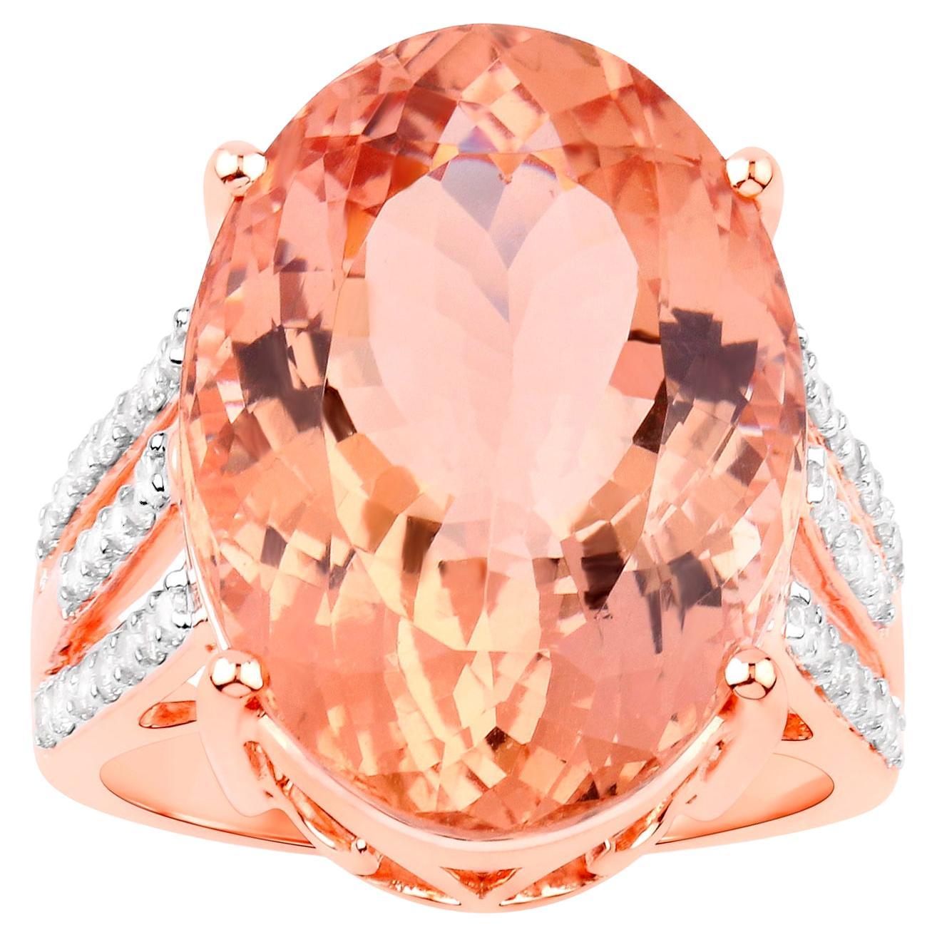 Important Morganite Cocktail Ring Diamond Setting 16.5 Carats For Sale