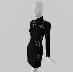 Important MUGLER Dress Hot Red Carpet Evening Black Metal