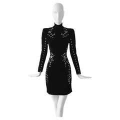 Important MUGLER Dress Hot Red Carpet Evening Black Metal