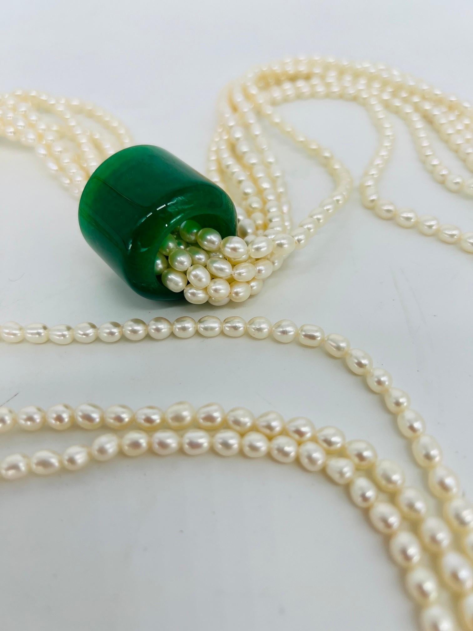 Important Multi-stranded Pearl & Jade Open Work Necklace In Good Condition For Sale In Atlanta, GA
