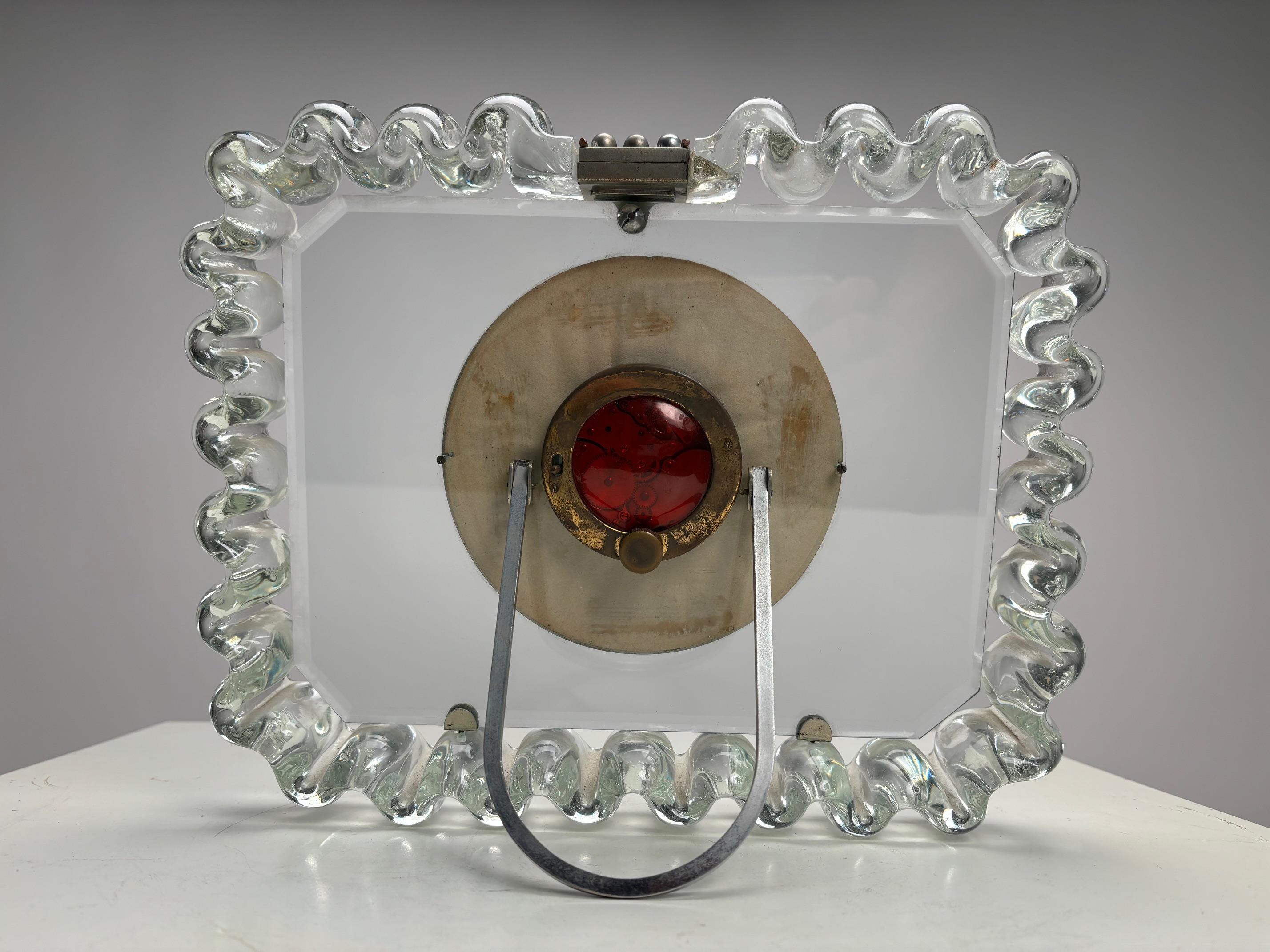 Mid-20th Century Important Murano glass table clock with Venini frame, Italy, 1950s For Sale