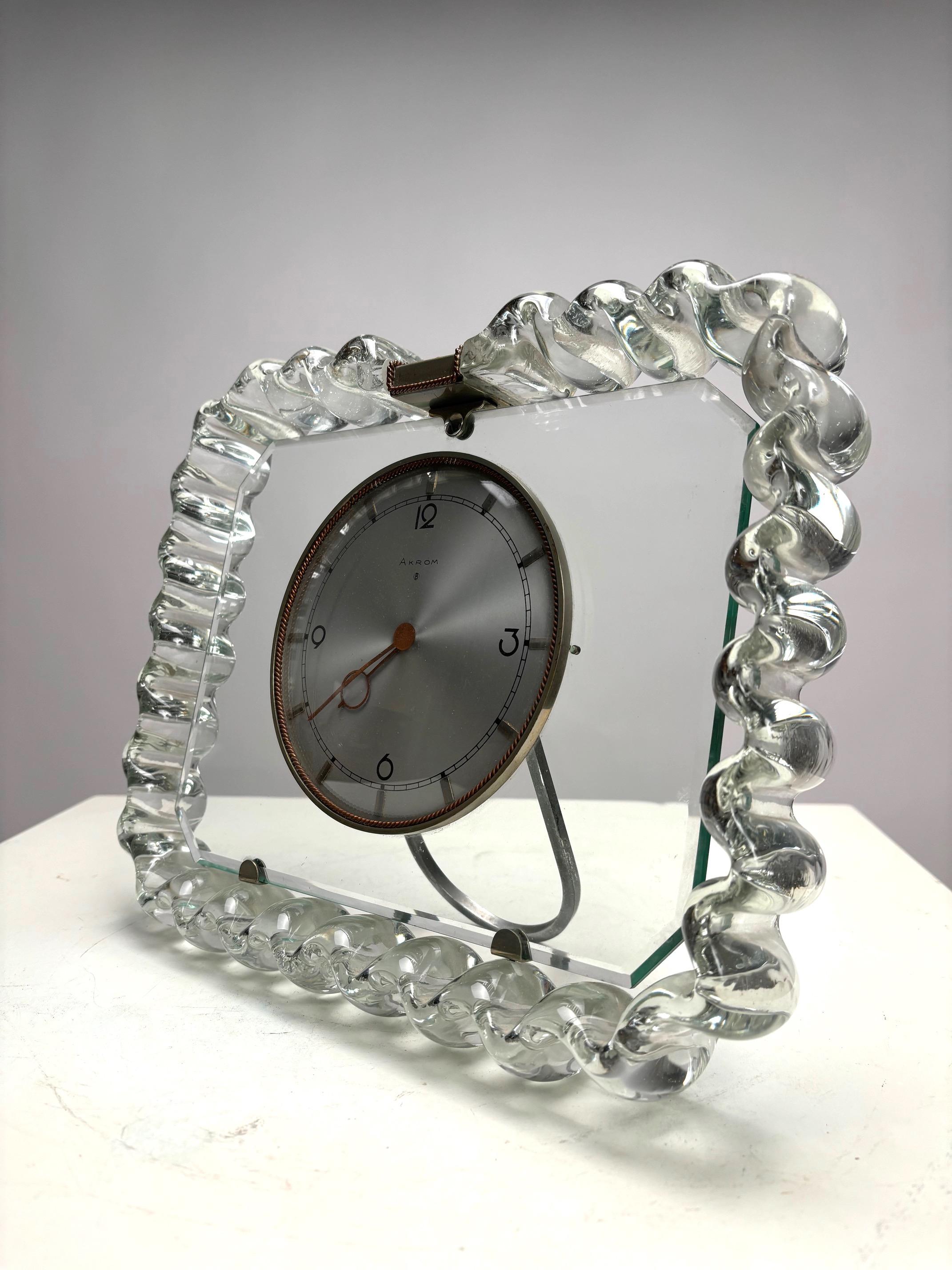 Important Murano glass table clock with Venini frame, Italy, 1950s For Sale 2
