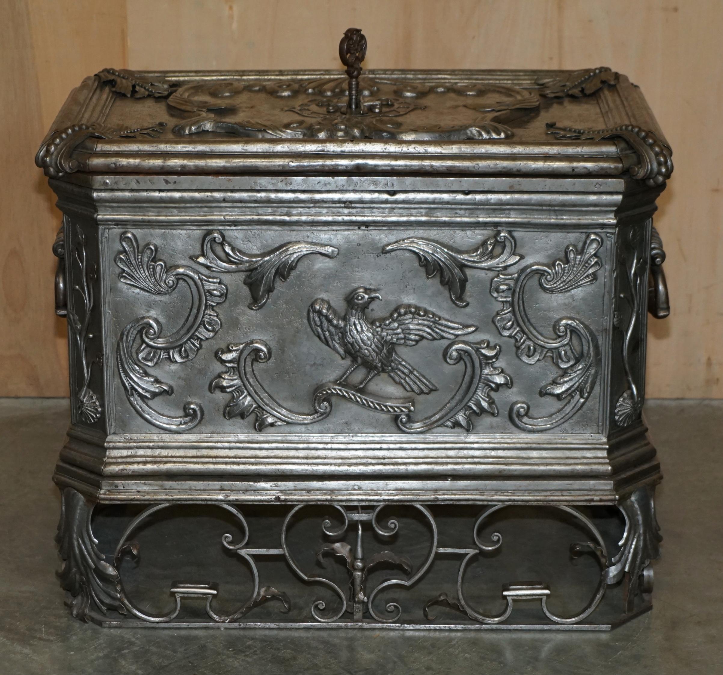 Charles II IMPORTANT MUSEUM QUALITY ANTIQUE 1680 TO 1720 GERMAN SiLVER SAFE STRONGBOX For Sale