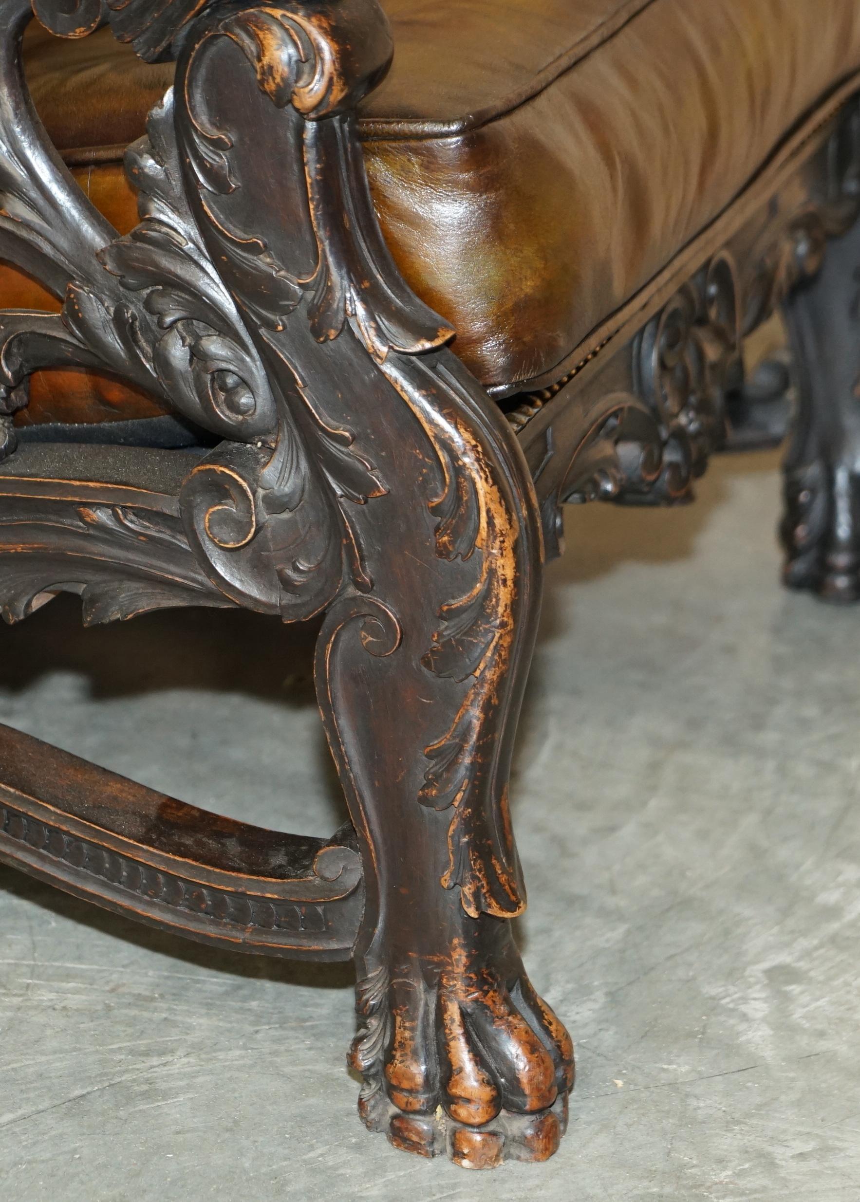 Important Museum Quality Antique Victorian Hand Carved Lion Reclining Armchair 8