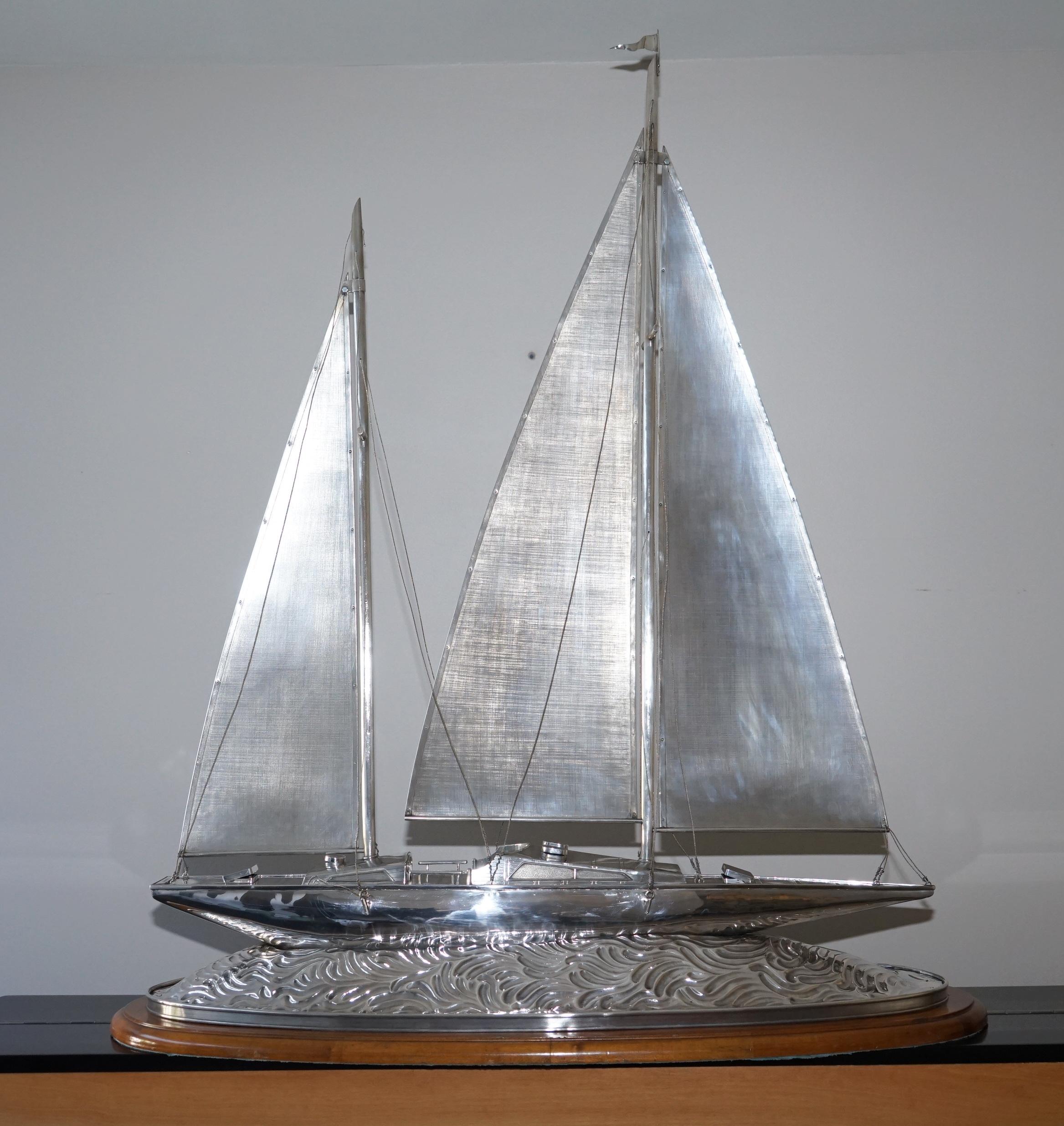 Important Museum Quality Huge Tiffany & Co. Solid Sterling Silver Sailing Yacht 11