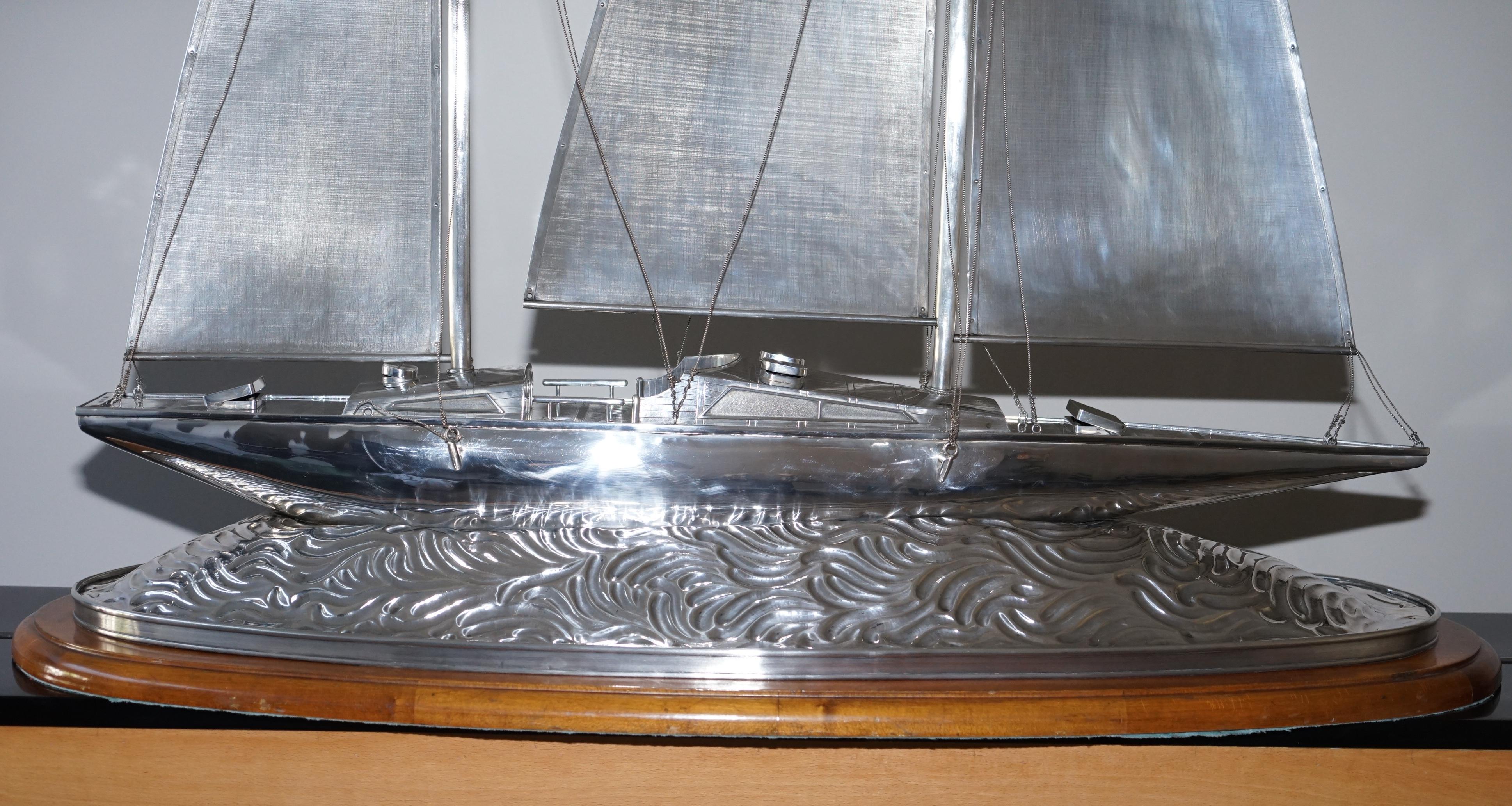 Important Museum Quality Huge Tiffany & Co. Solid Sterling Silver Sailing Yacht 12
