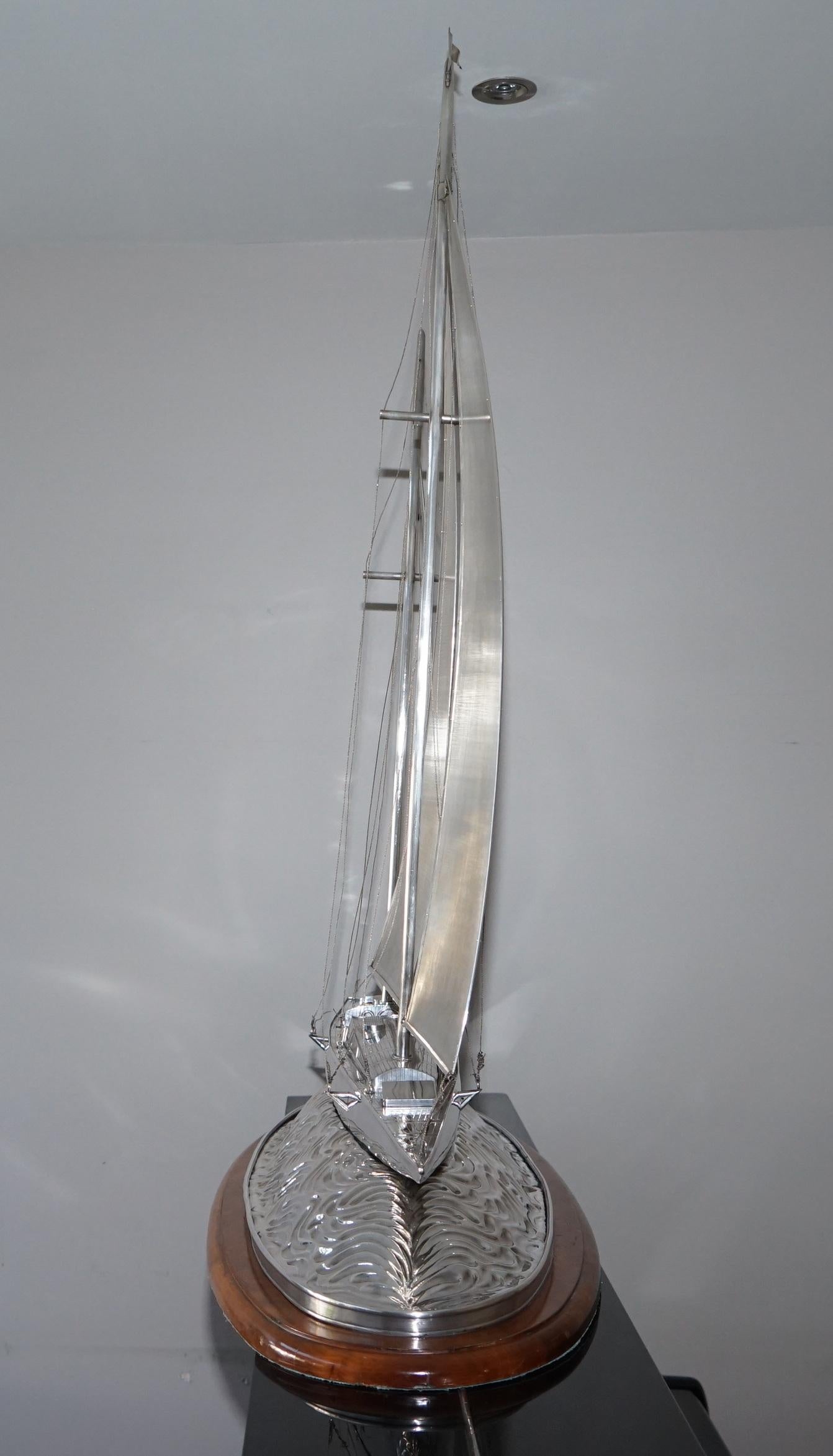 Important Museum Quality Huge Tiffany & Co. Solid Sterling Silver Sailing Yacht 13