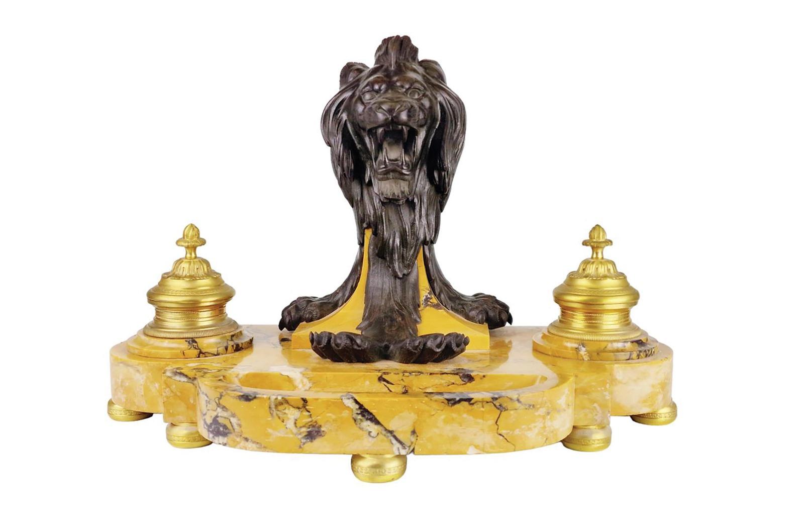 Fait main Important encrier au lion Napoléon III, 19e siècle en vente