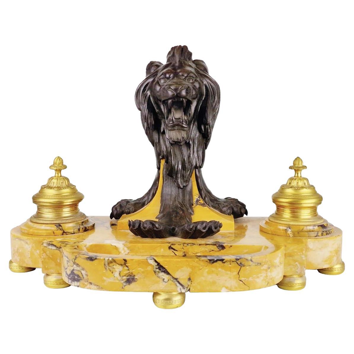 Important Napoleon III Lion Inkwell, 19th Century For Sale