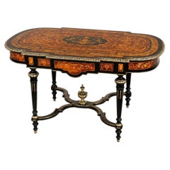 Important Napoleon III Marquetry Center Table, Parisian Work from the Faubourg