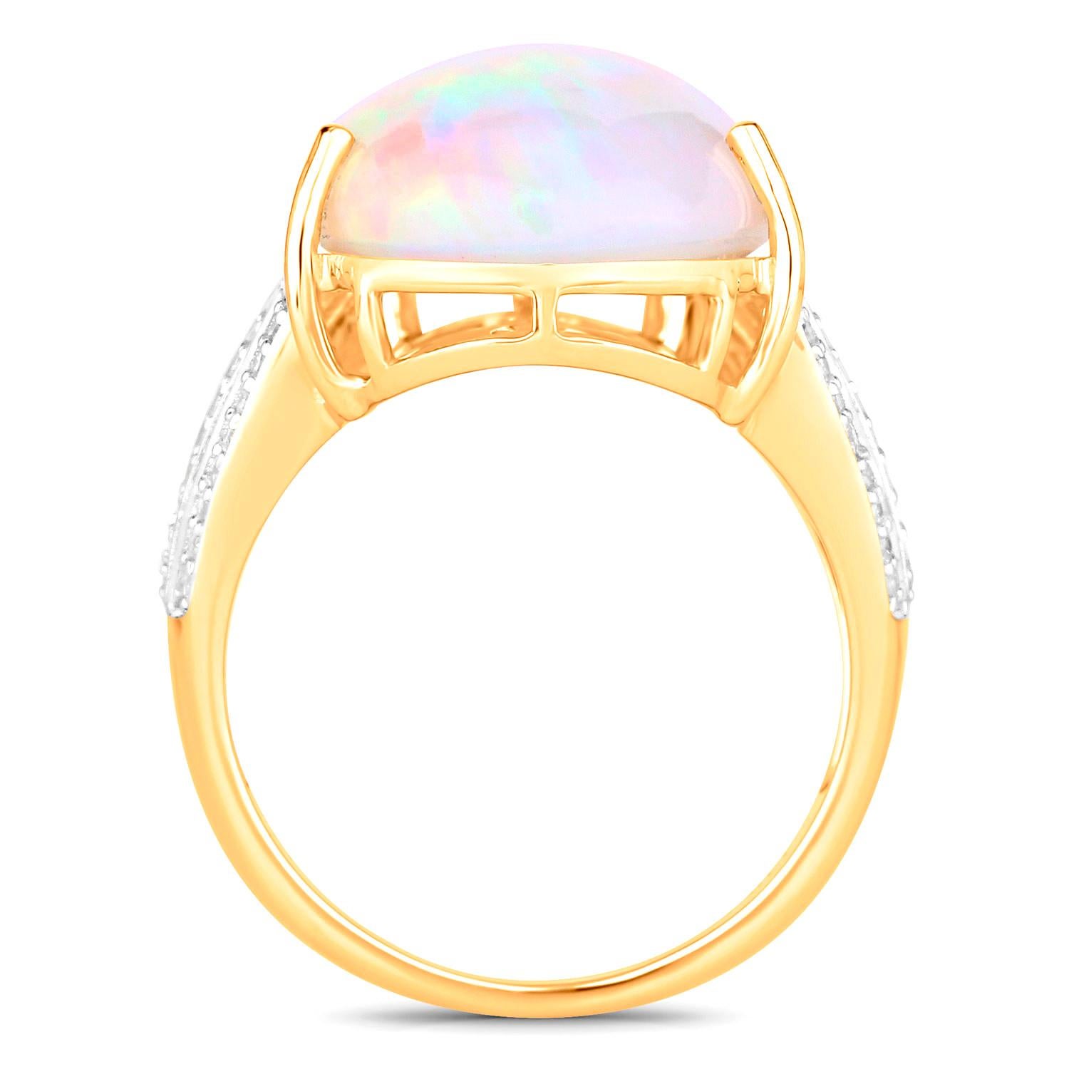 Important Natural 12 Carat Ethiopian Opal Cocktail Ring Diamond Setting 14K Gold In Excellent Condition For Sale In Laguna Niguel, CA