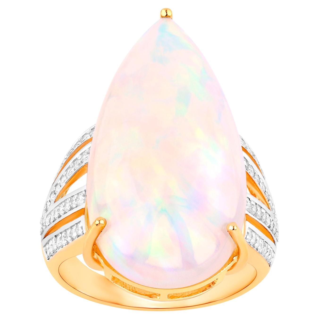Important Natural 12 Carat Ethiopian Opal Cocktail Ring Diamond Setting 14K Gold For Sale