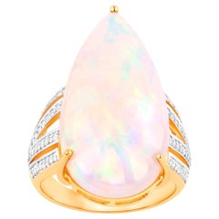 Important Natural 12 Carat Ethiopian Opal Cocktail Ring Diamond Setting 14K Gold