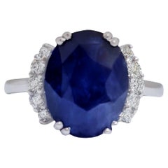 Important Natural Blue Sapphire Ring Set With Diamonds 6.74 Carats 18K Gold