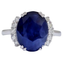 Ring mit natürlichem blauem Saphir und Diamanten von 6,74 Karat aus 18 Karat Gold