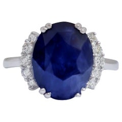 Important Natural Blue Sapphire Ring Set With Diamonds 6.74 Carats 18K Gold