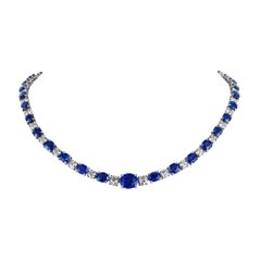 Important Natural Burmese Oval Cut Sapphire Round Cut Diamond Platinum Necklace
