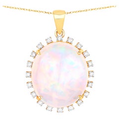 Wichtiger natürlicher äthiopischer Opal-Anhänger Halskette Diamanten 17 Karat 14K Gold
