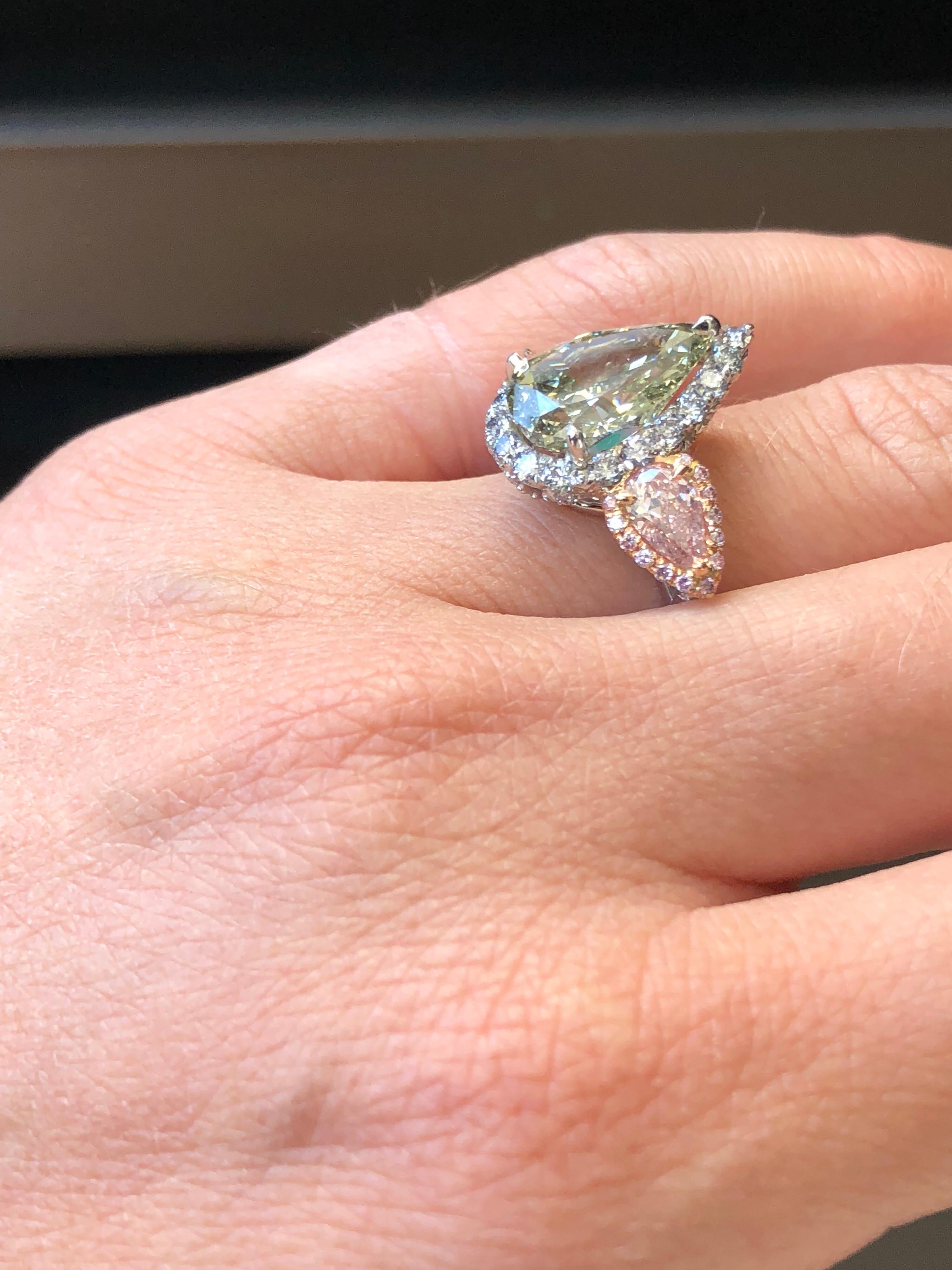 Green Diamond Ring 5.16 Carat Pear Shape GIA Certified In New Condition For Sale In Beverly Hills, CA