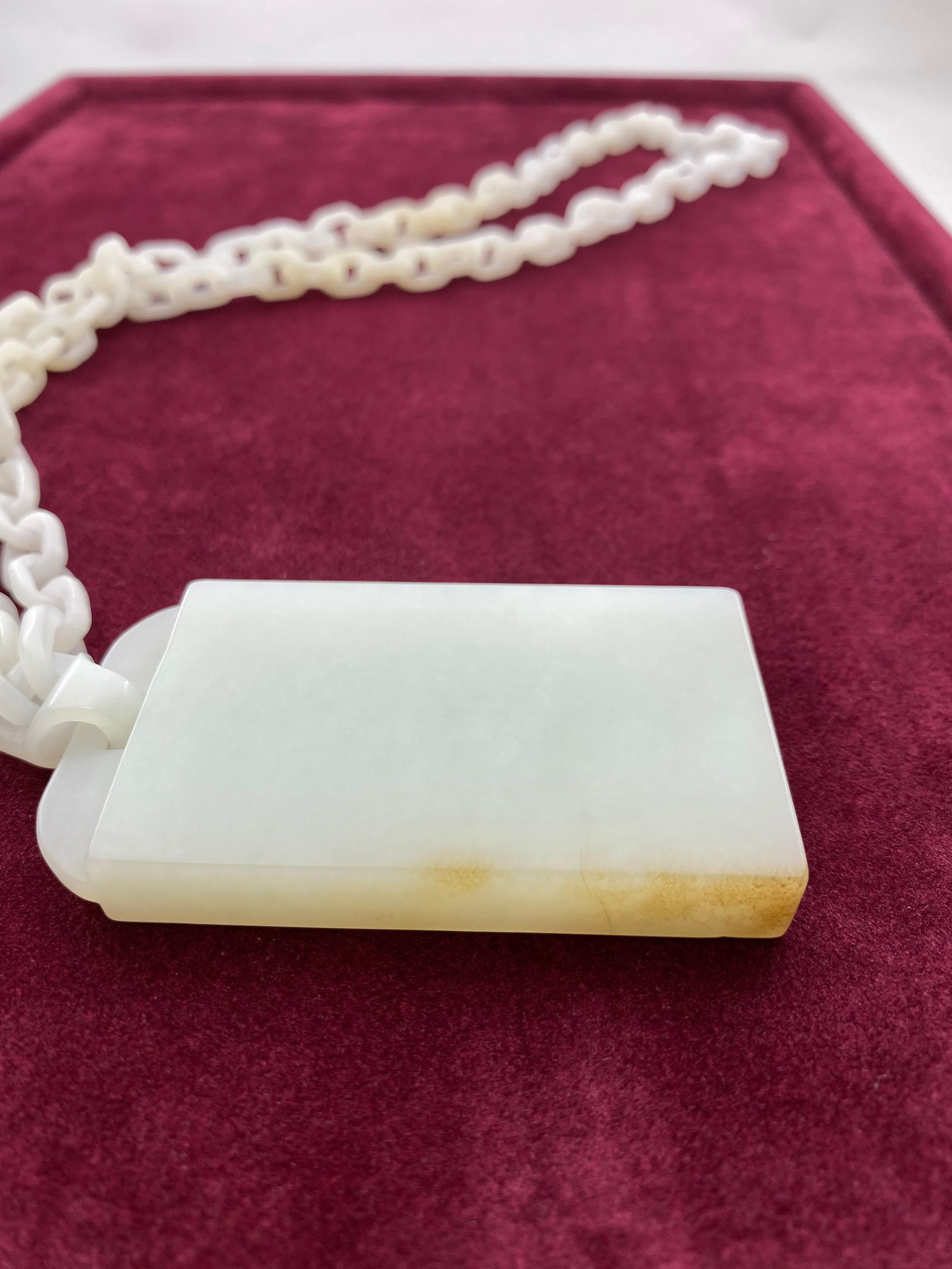 Important Natural Nephrite Jade Pendant Necklace Certified True Mutton Fat Jade For Sale 1