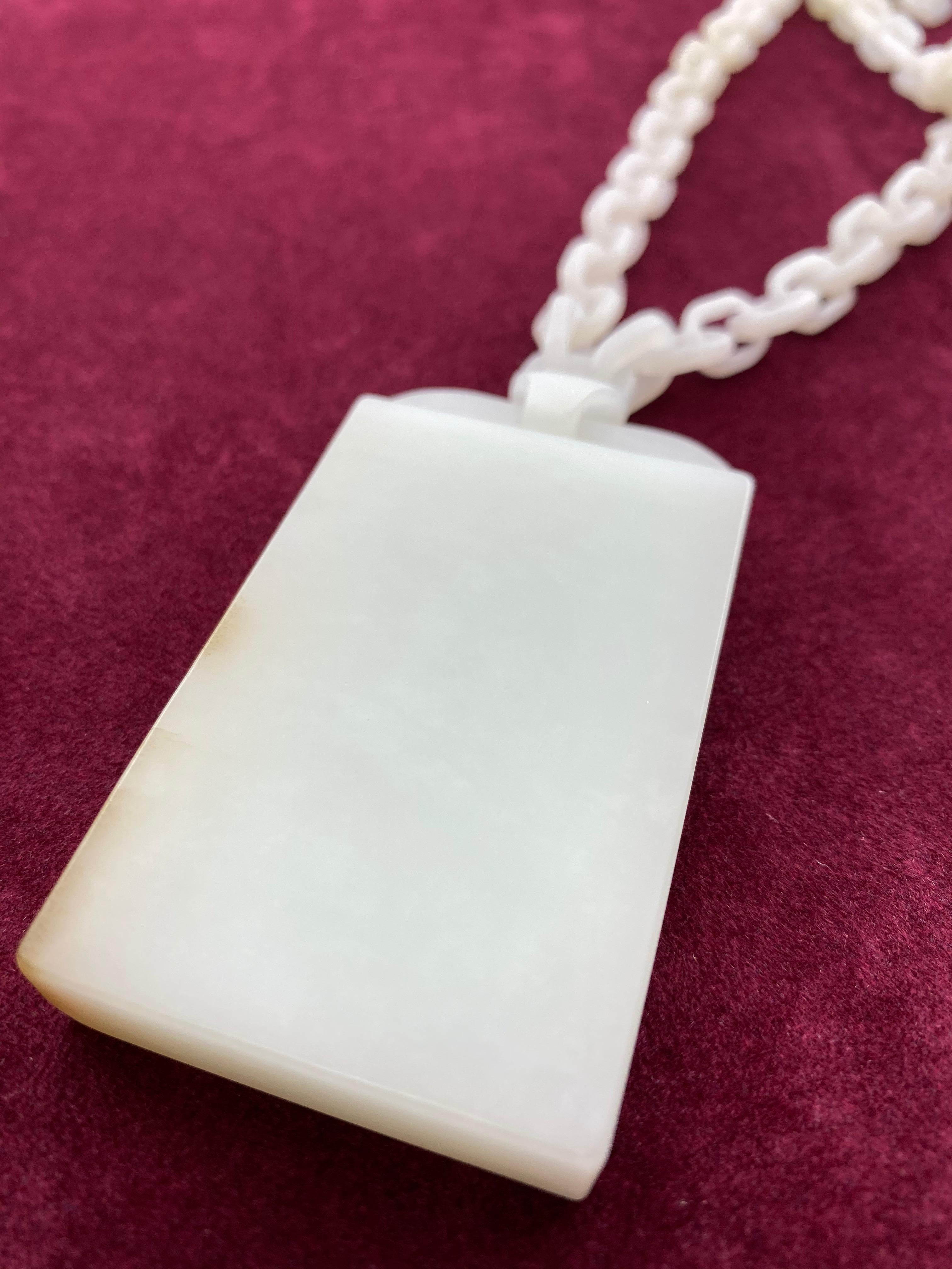 Important Natural Nephrite Jade Pendant Necklace Certified True Mutton Fat Jade For Sale 2