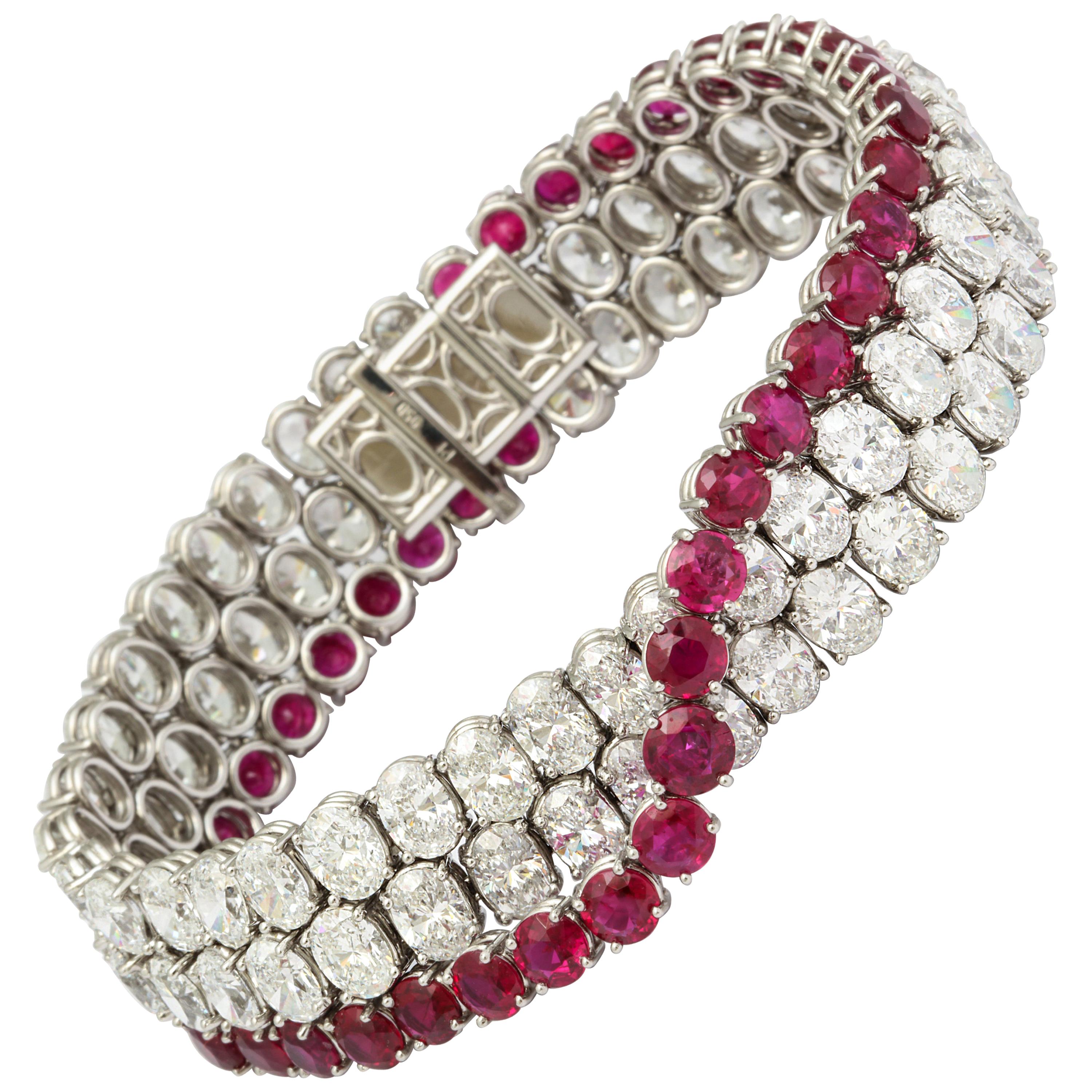 Bracelet important en diamants et rubis de Birmanie, de couleur naturelle, sans chaleur