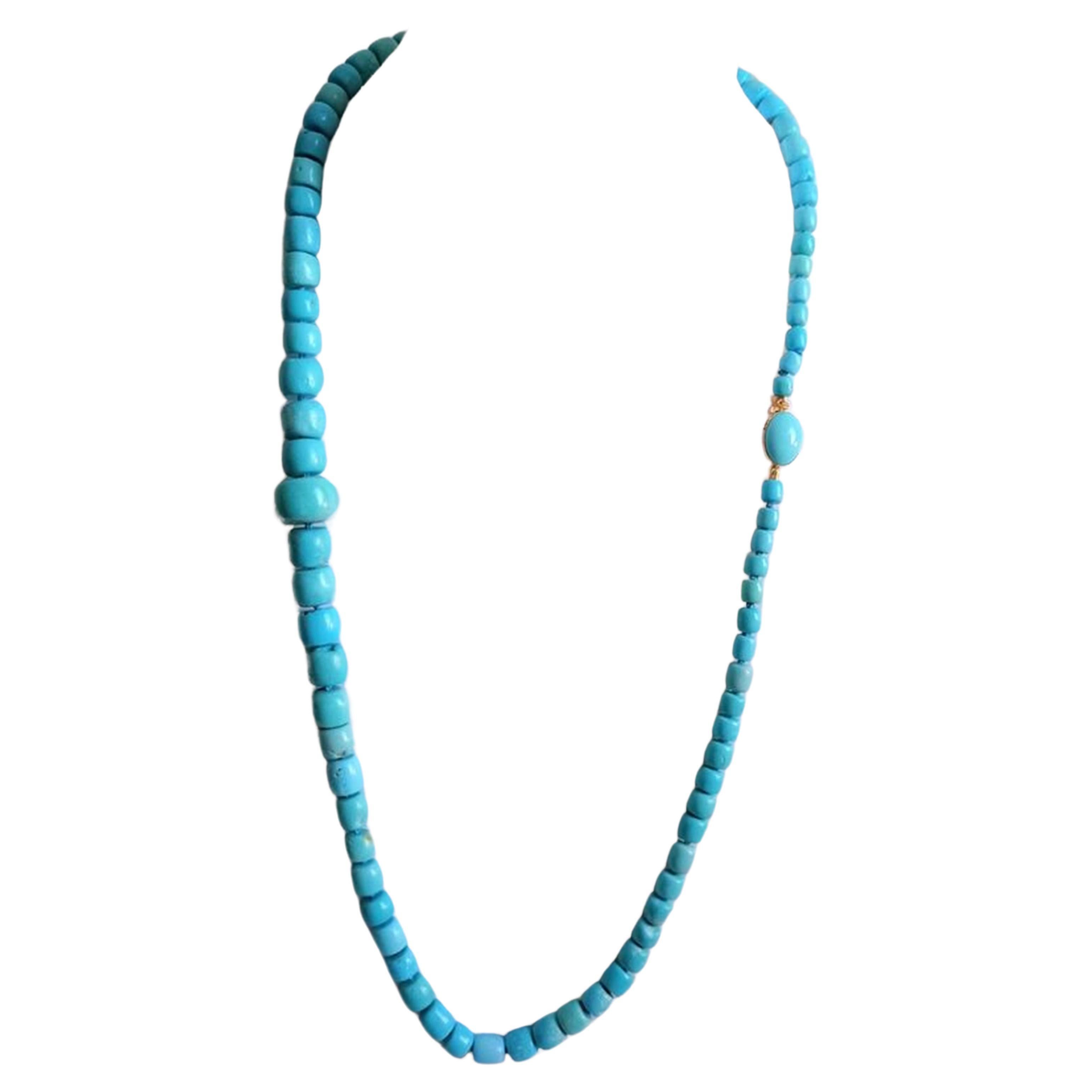Natural turquoise necklace
Luxury Necklace: Natural Turquoise - 18k Yellow Gold
Length 75 cm
90 grams
750 18KT yellow gold cabochon clasp